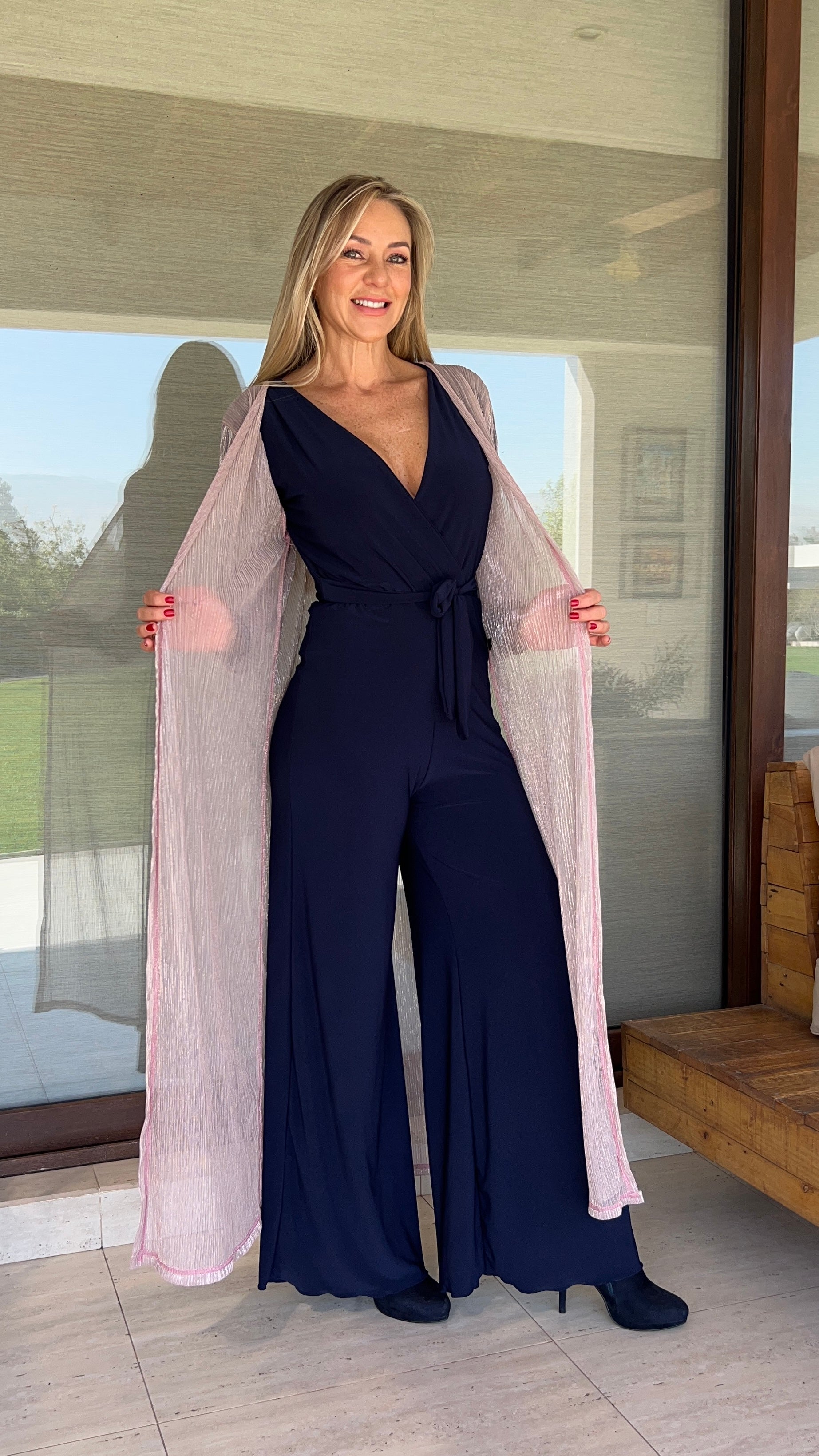 Tapado Plisado Palo Rosa y Enterito Azul Marino | Tapado Fiesta| Amoramar.cl 11