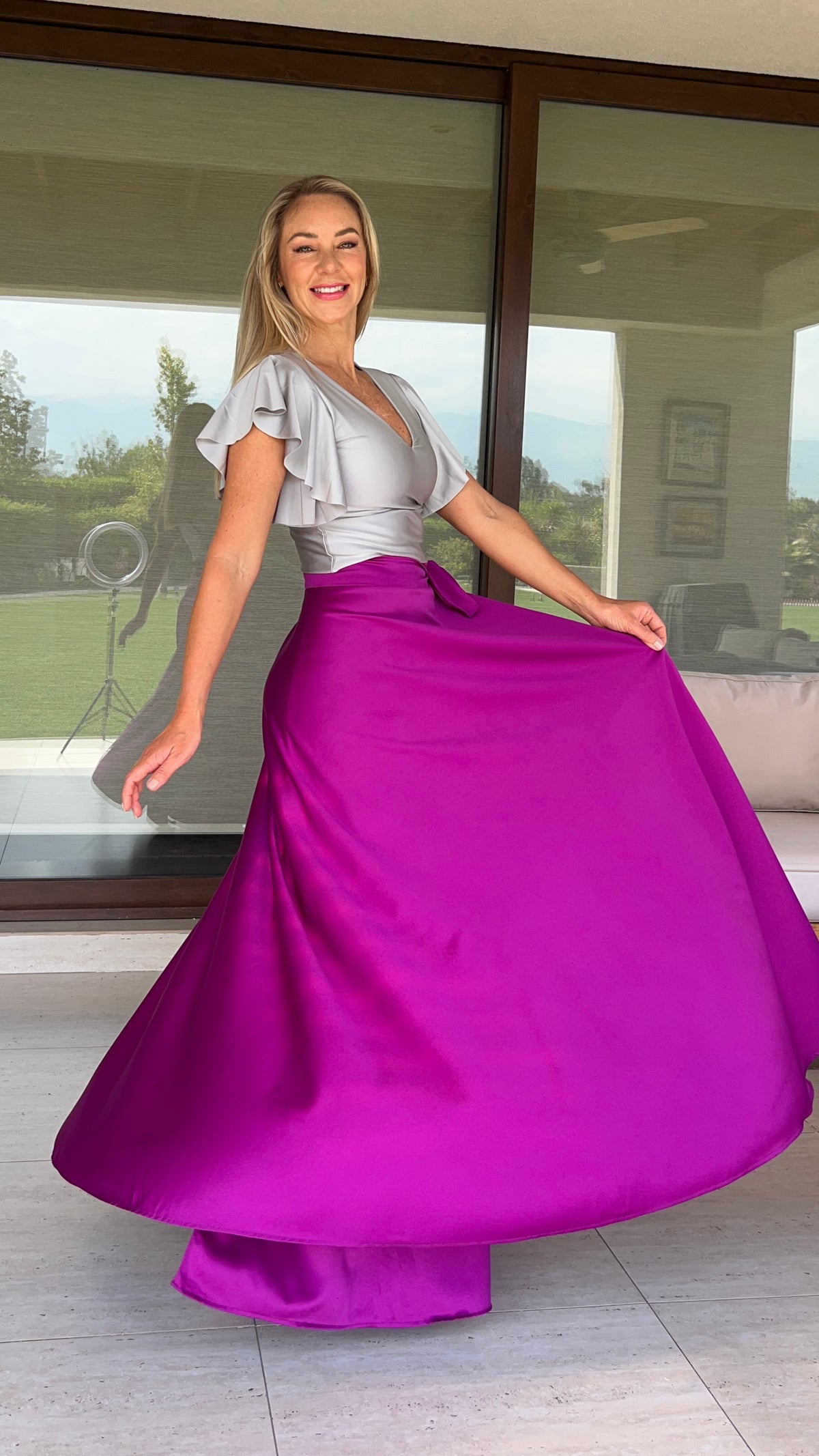 Falda Piel de Seda Magenta