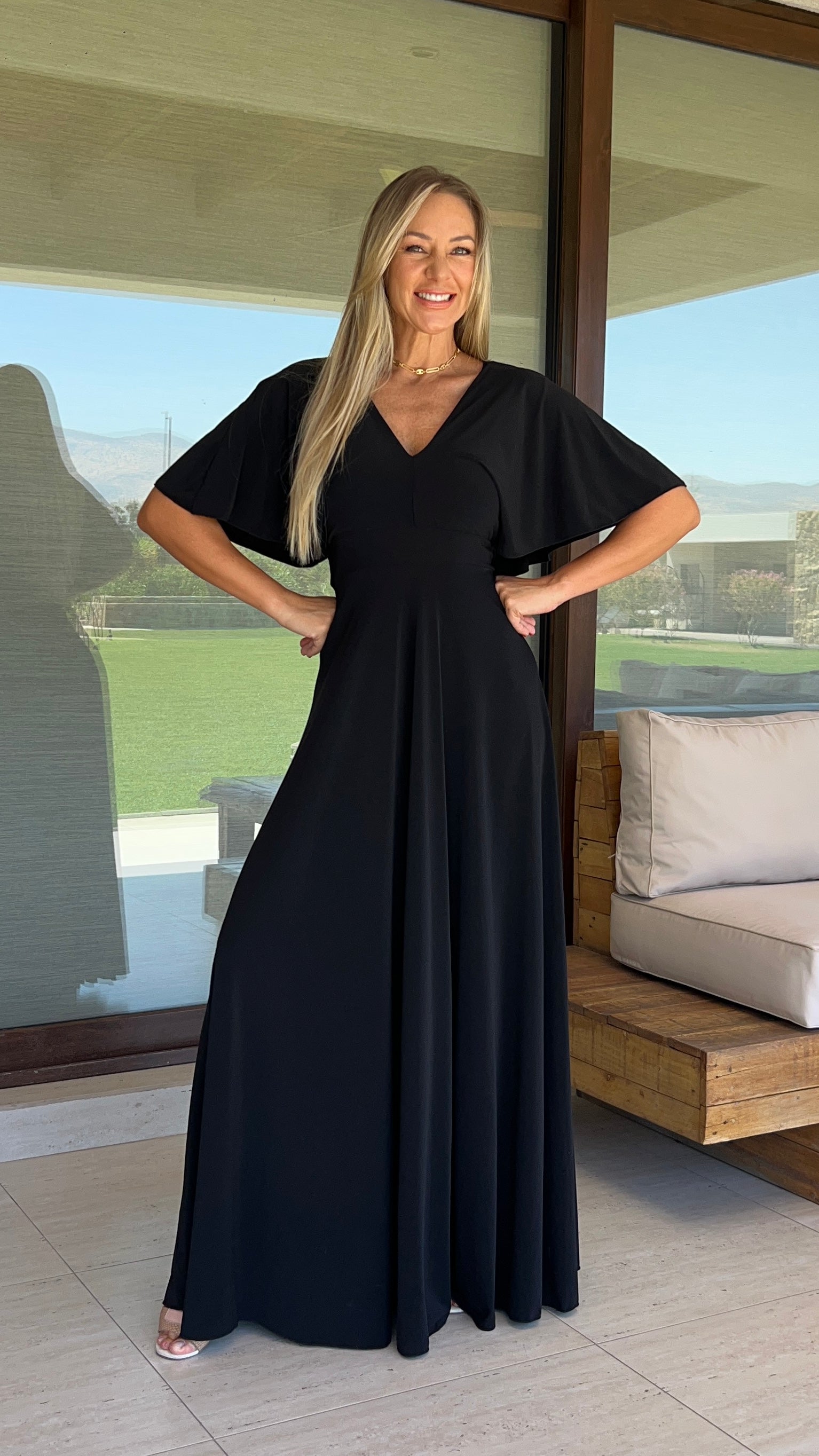 Vestido manga de ángel negro| vestido fiesta mujer manga murciélago negro opaco Lycra ity | amoramar.cl 3