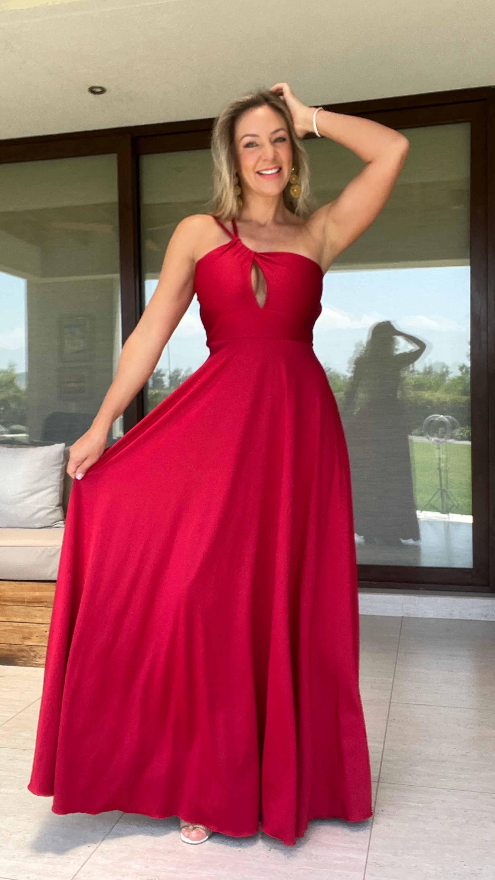 Vestido Javiera Rojo| Vestido Fiesta Rojo| Vestido Asimétrico| Amoramar.cl