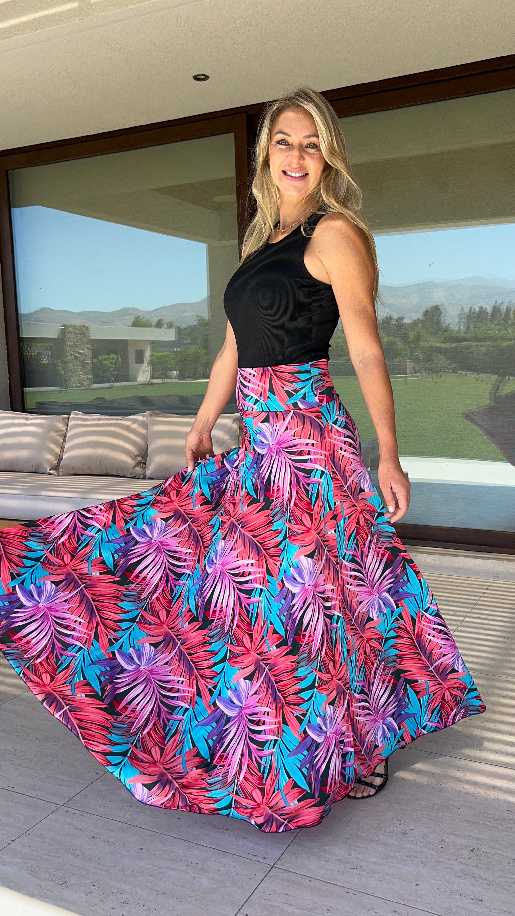 Maxifalda Bambú Rosa y Turquesa