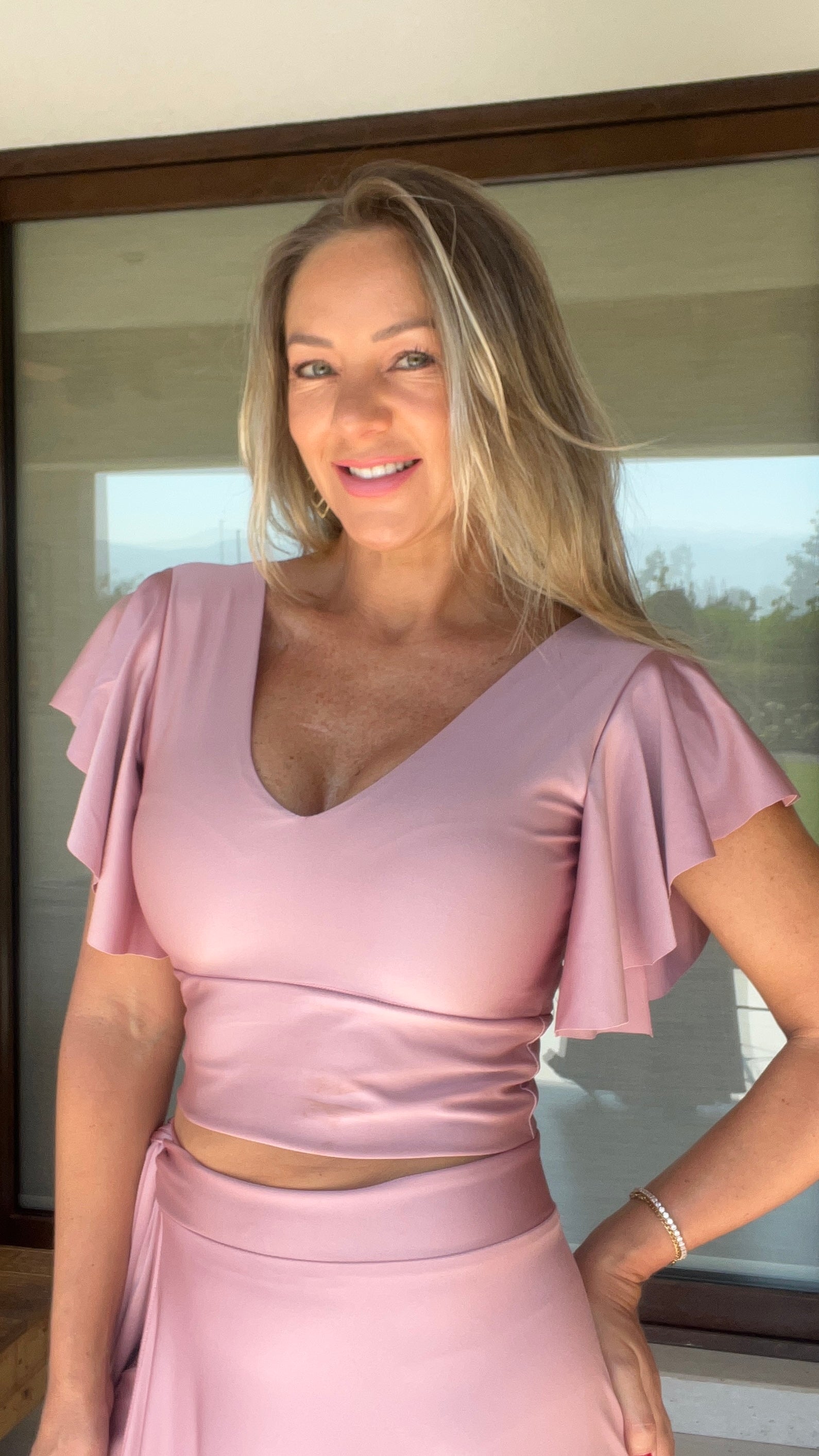 Crop Top Elisa Palo Rosa | Top Corto Rosa de fiesta | Amoramar.cl