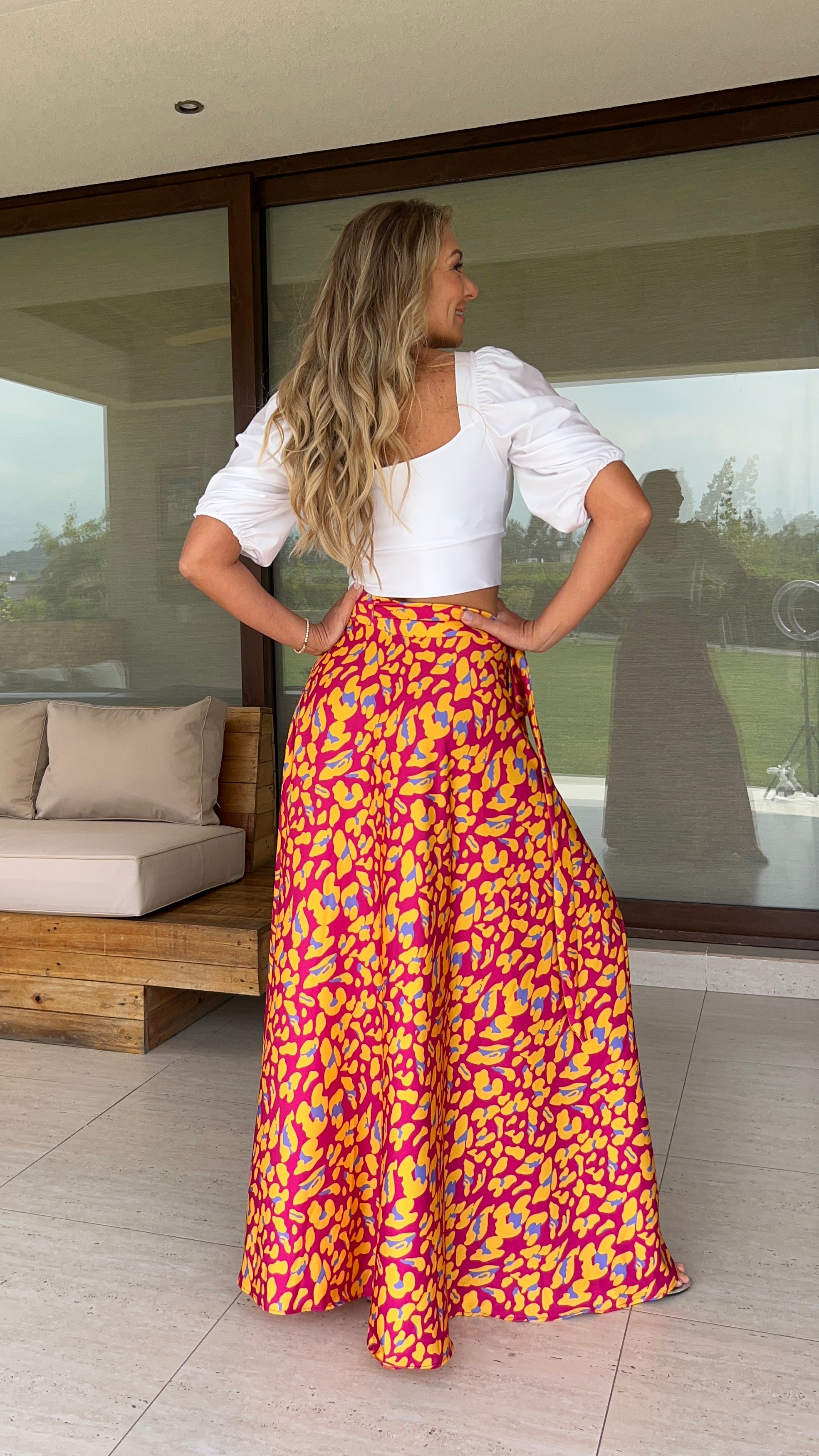 Falda Envolvente Piel de Seda Print Magenta/Amarillo