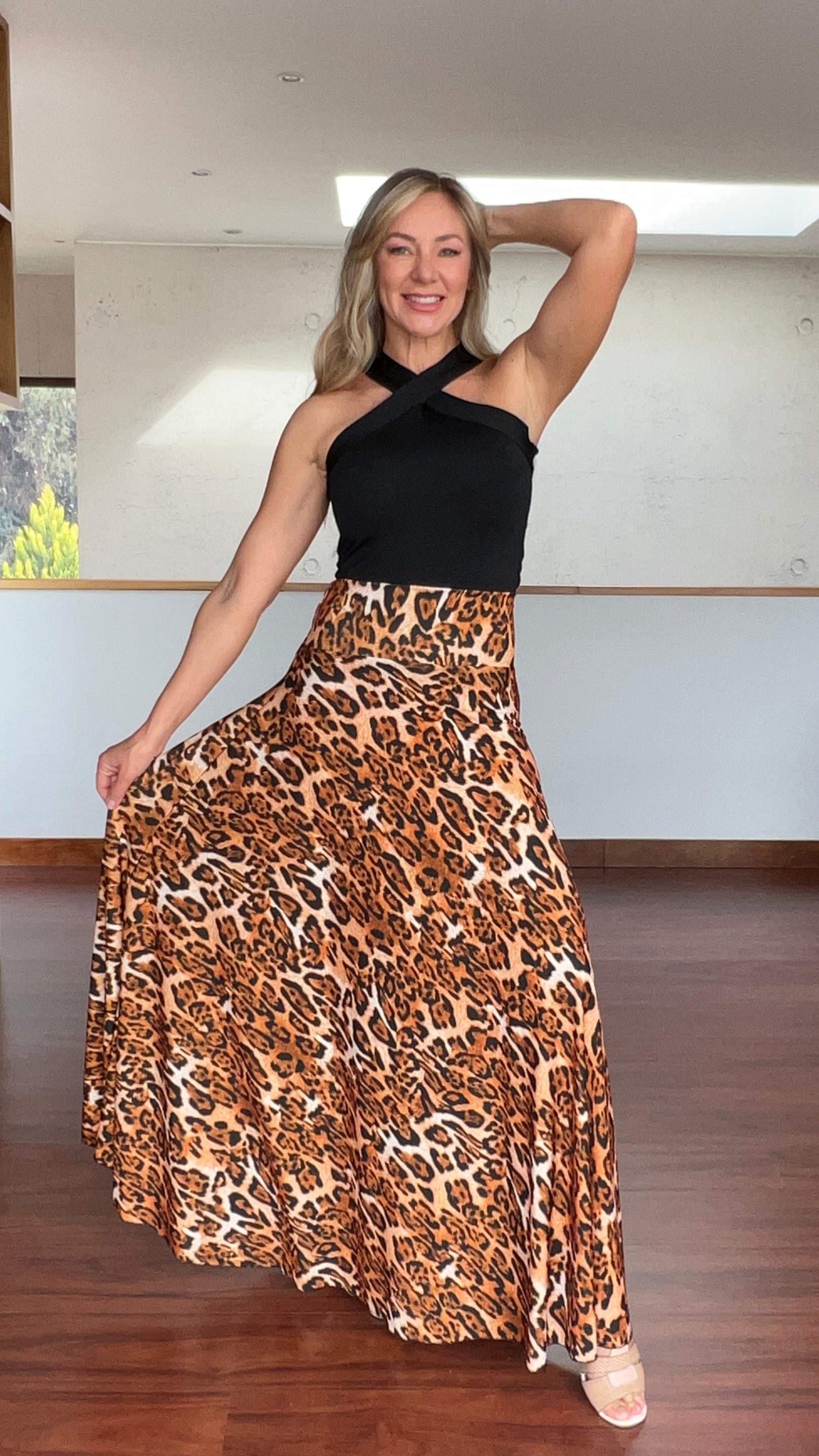 Maxifalda Print Ocre Café|Maxifalda larga leopardo|Amoramar.cl