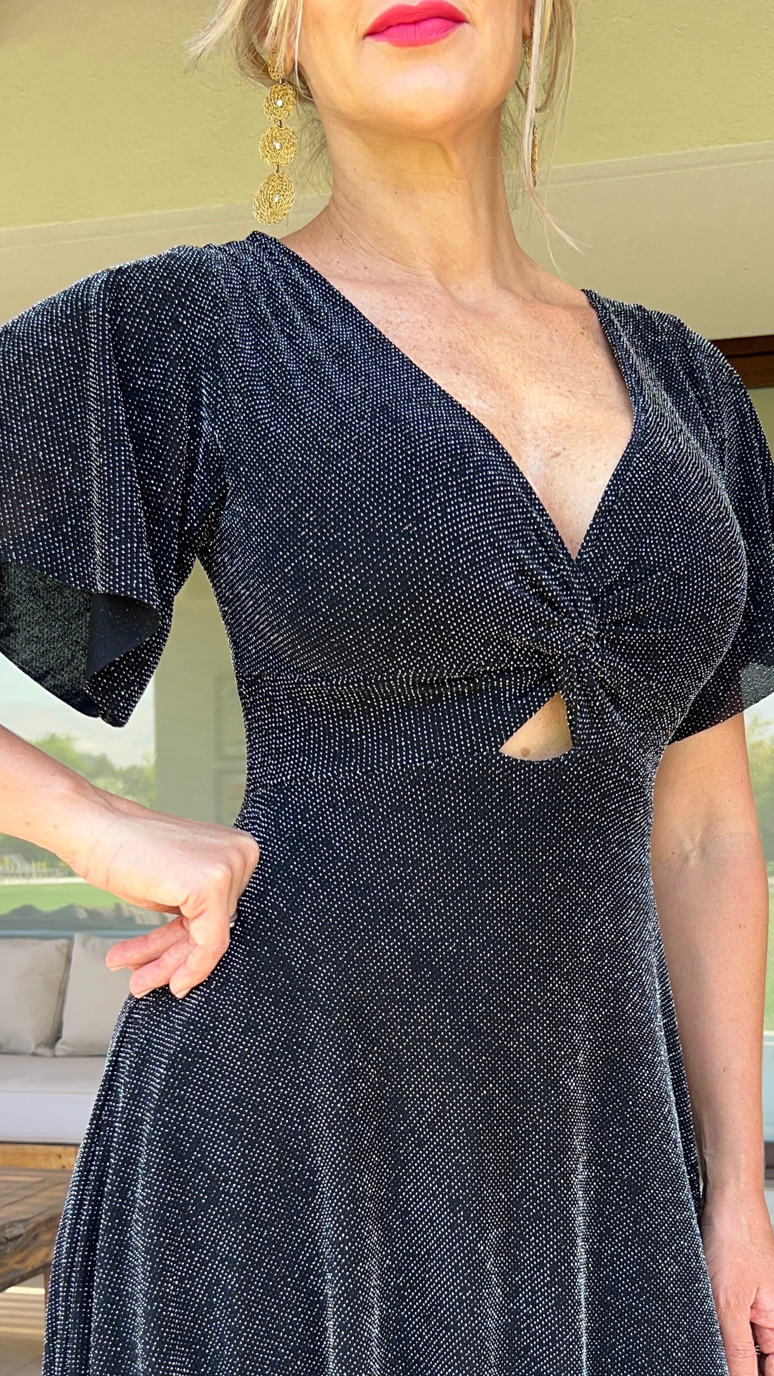 Vestido Miranda Negro Puntos Plata