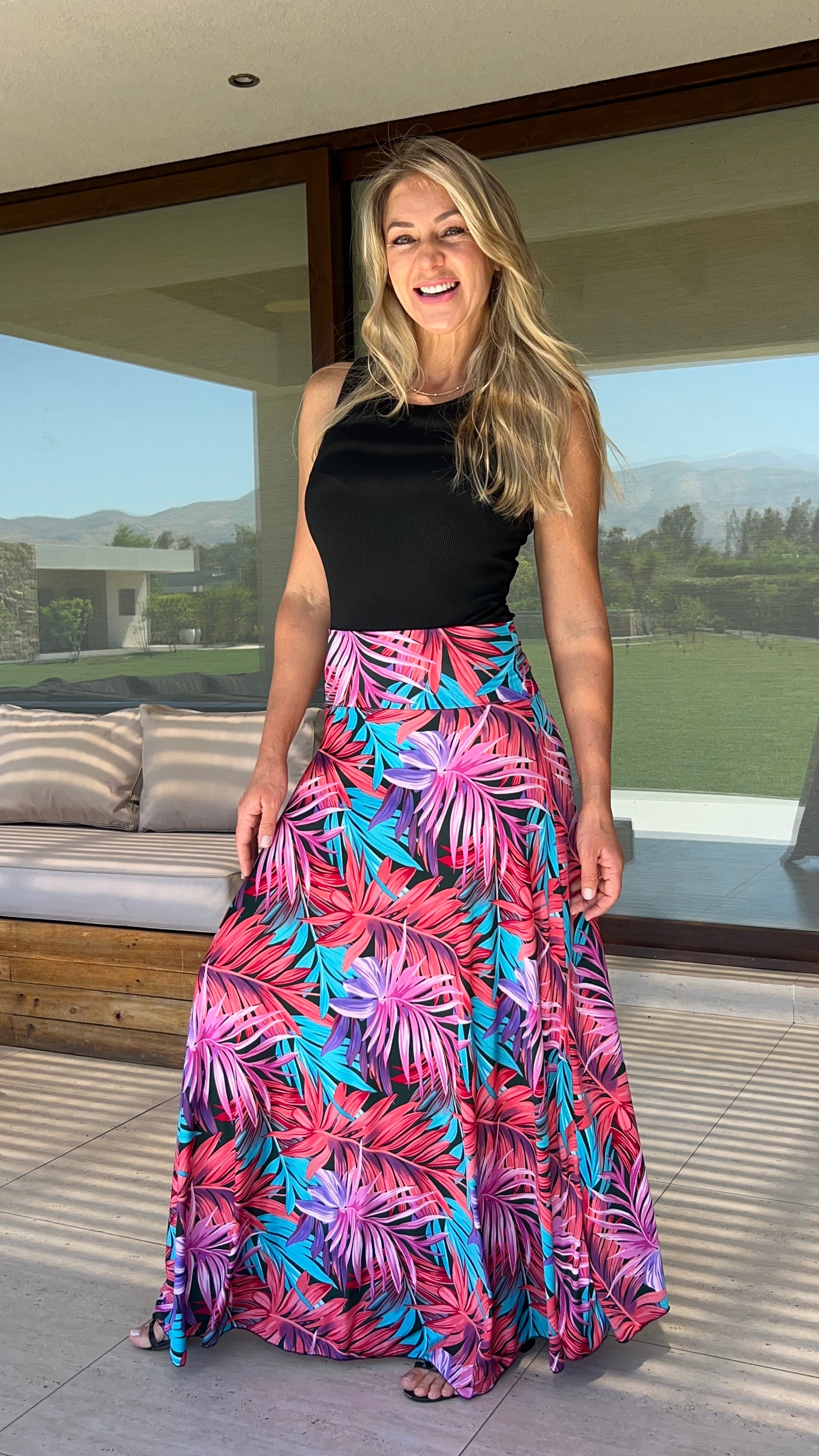 Maxifalda Bambú Rosa y Turquesa