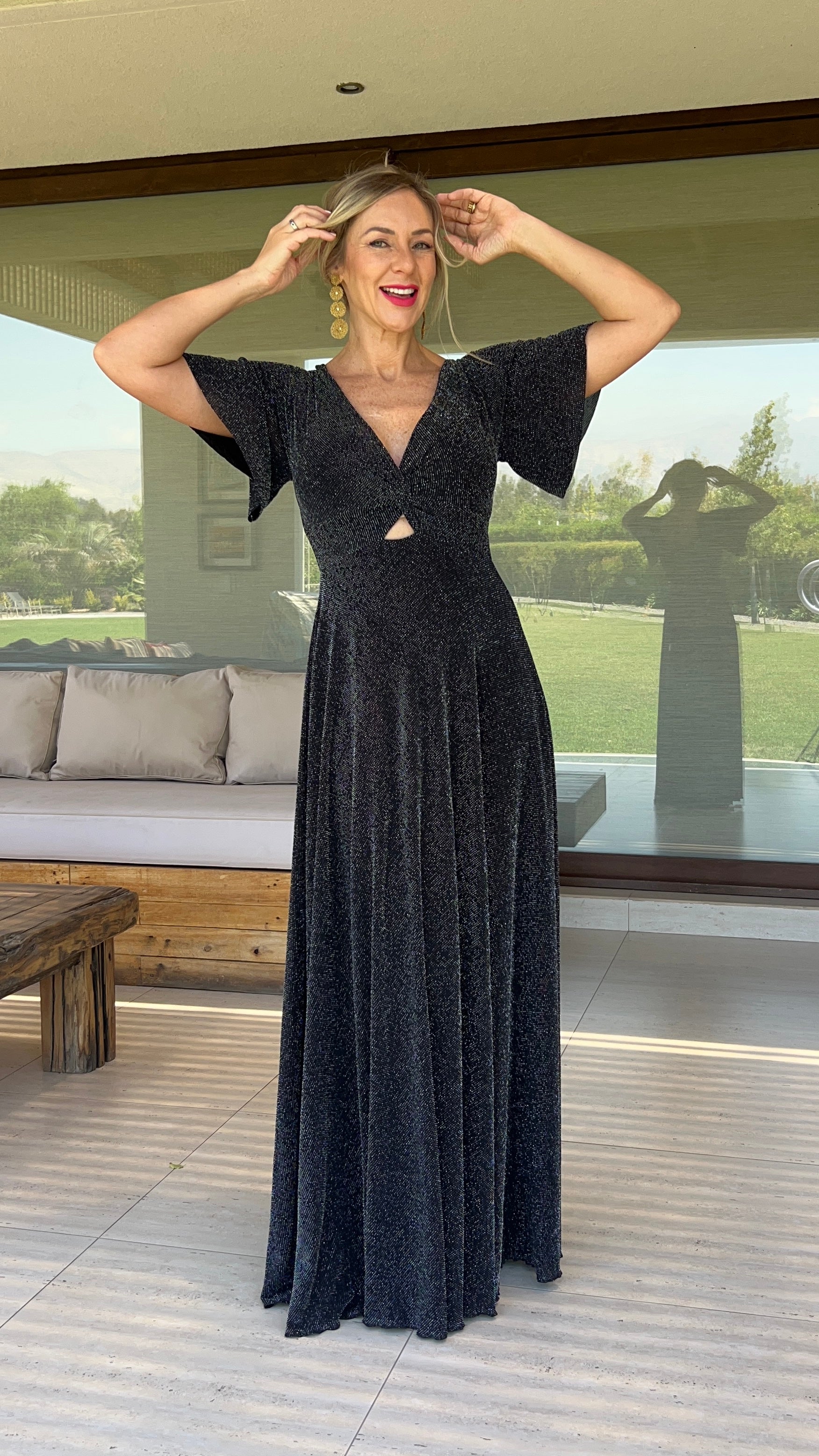 Vestido Miranda Negro Puntos Plata