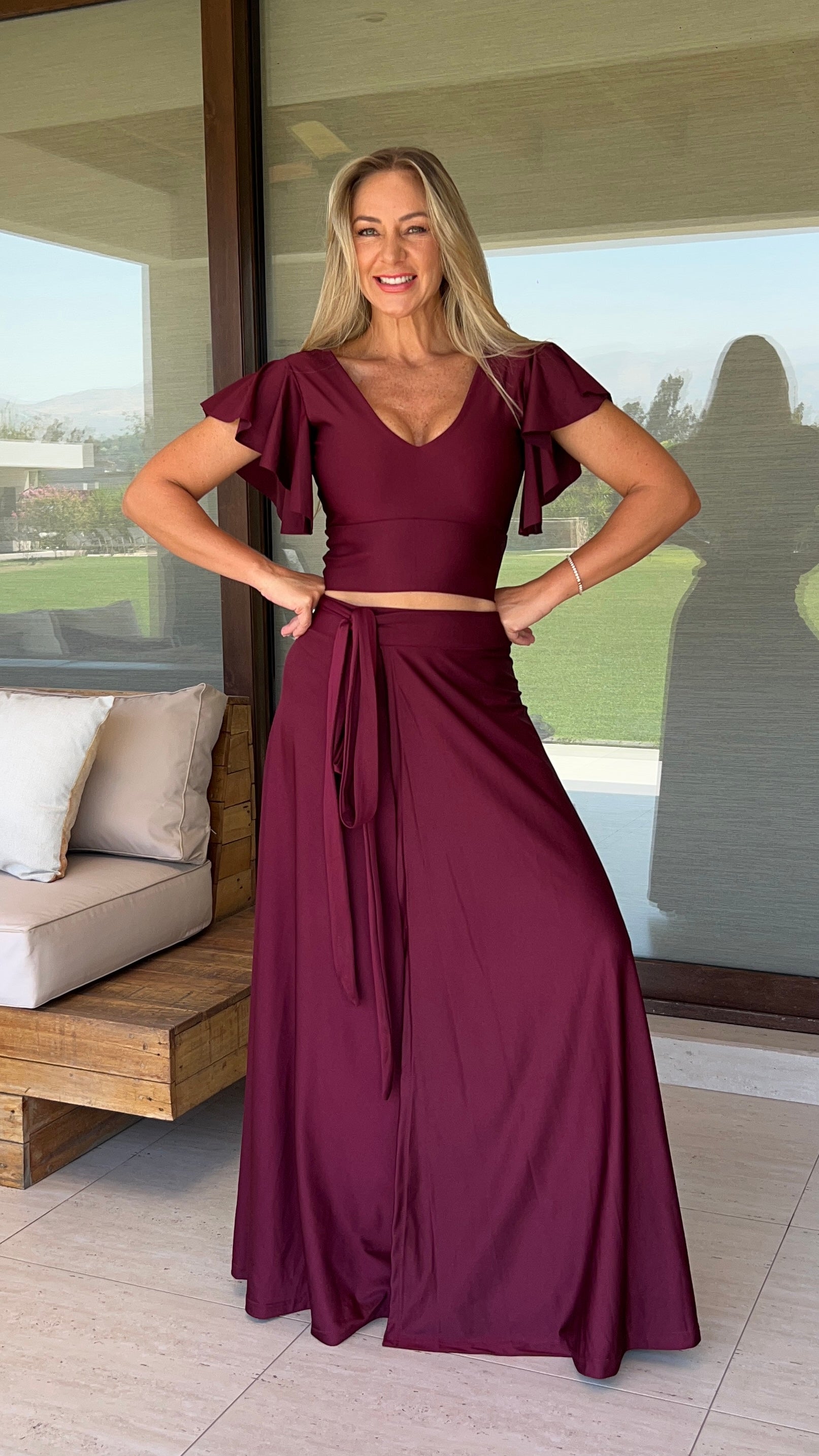 Falda envolvente Dupont Burdeos| falda de fiesta tipo pareo Burdeos| amoramar.cl