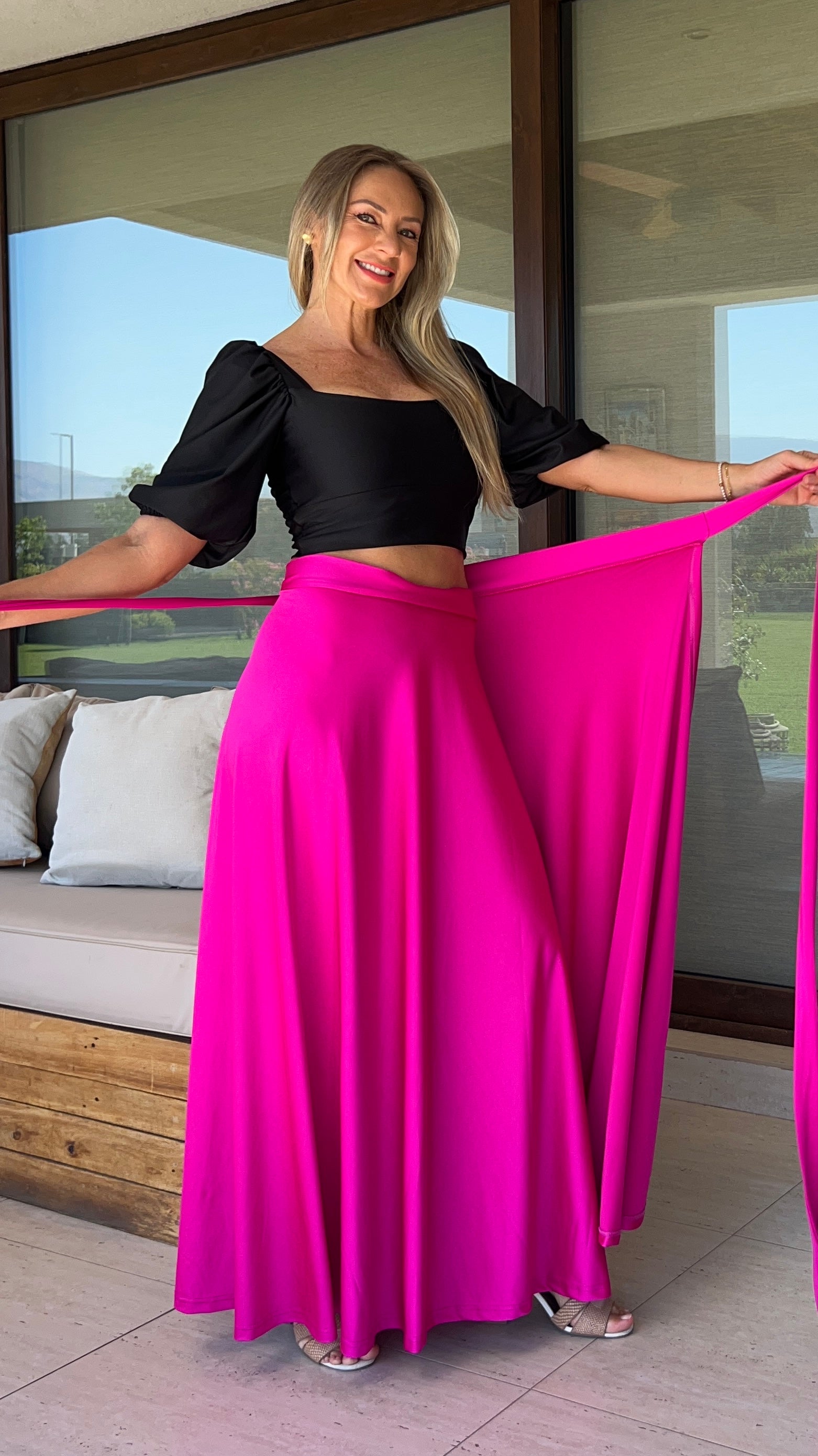 Falda envolvente dupont fucsia| Conjunto Fiesta fucsia falda larga|Amoramar.cl 3