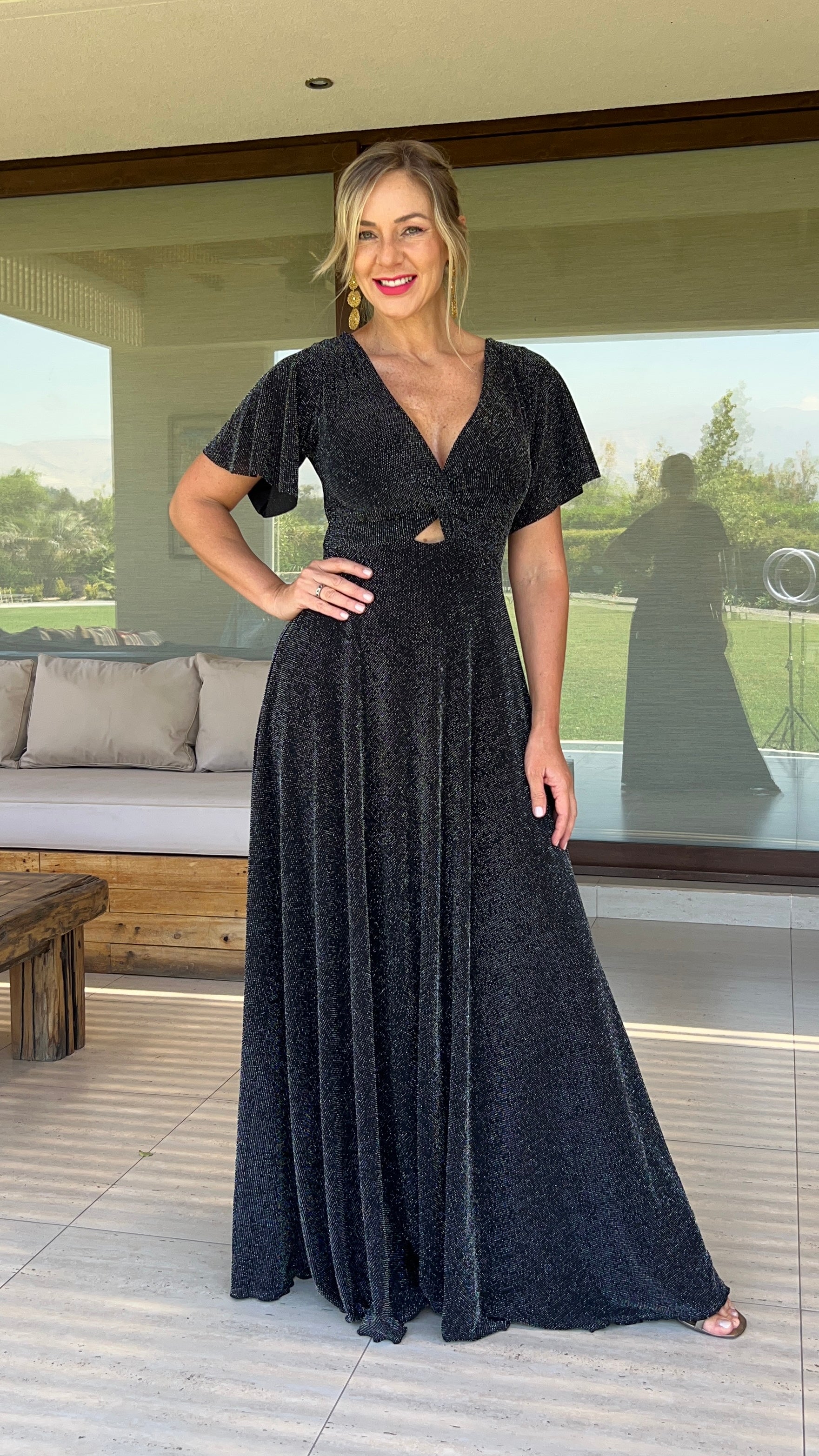 Vestido Miranda Negro Puntos Plata