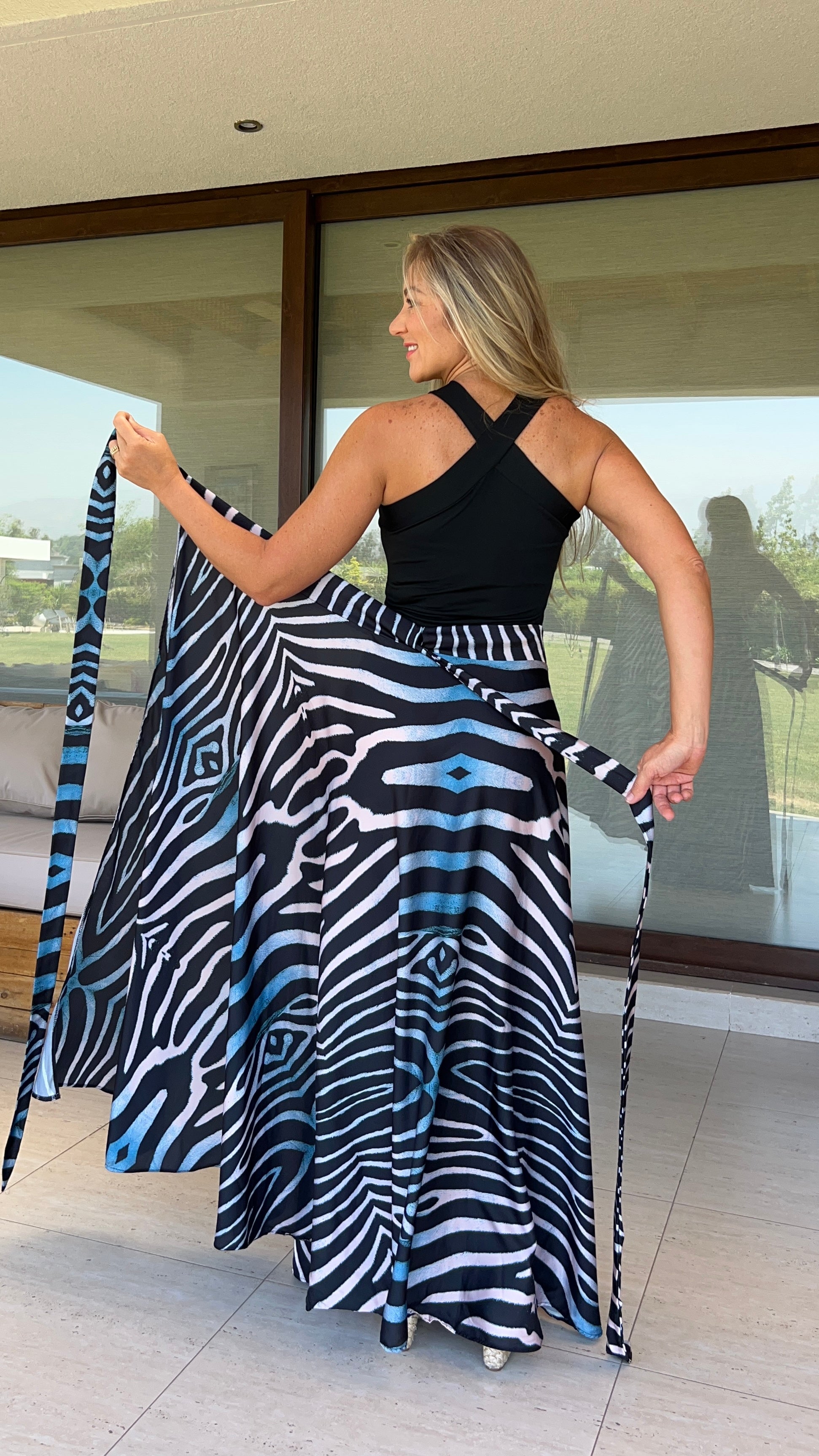 Falda Envolvente Seda África Azul