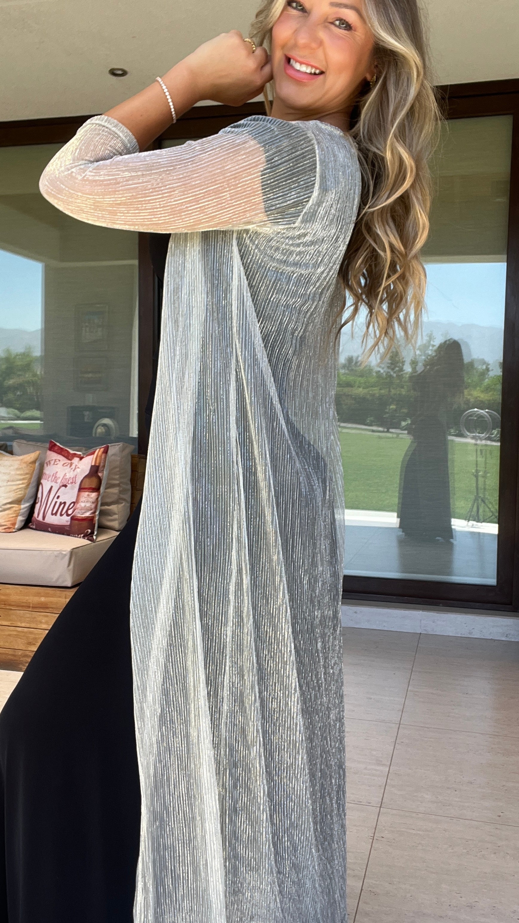 Tapado Plisado Dorado Hilos Plata | Kimono Dorado Hilos plata | Amoramar.cl 8