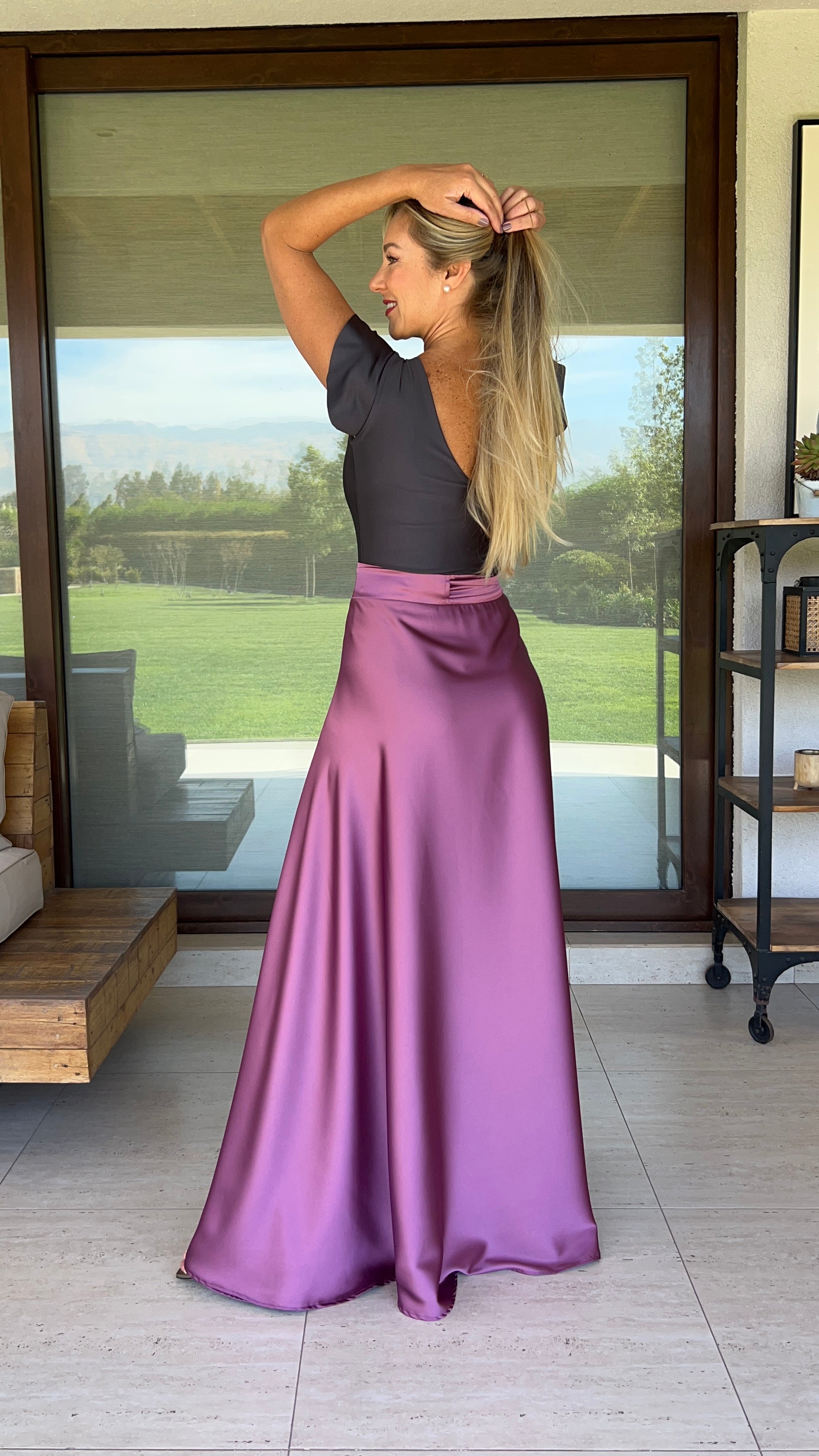 Falda Piel de Seda Malva