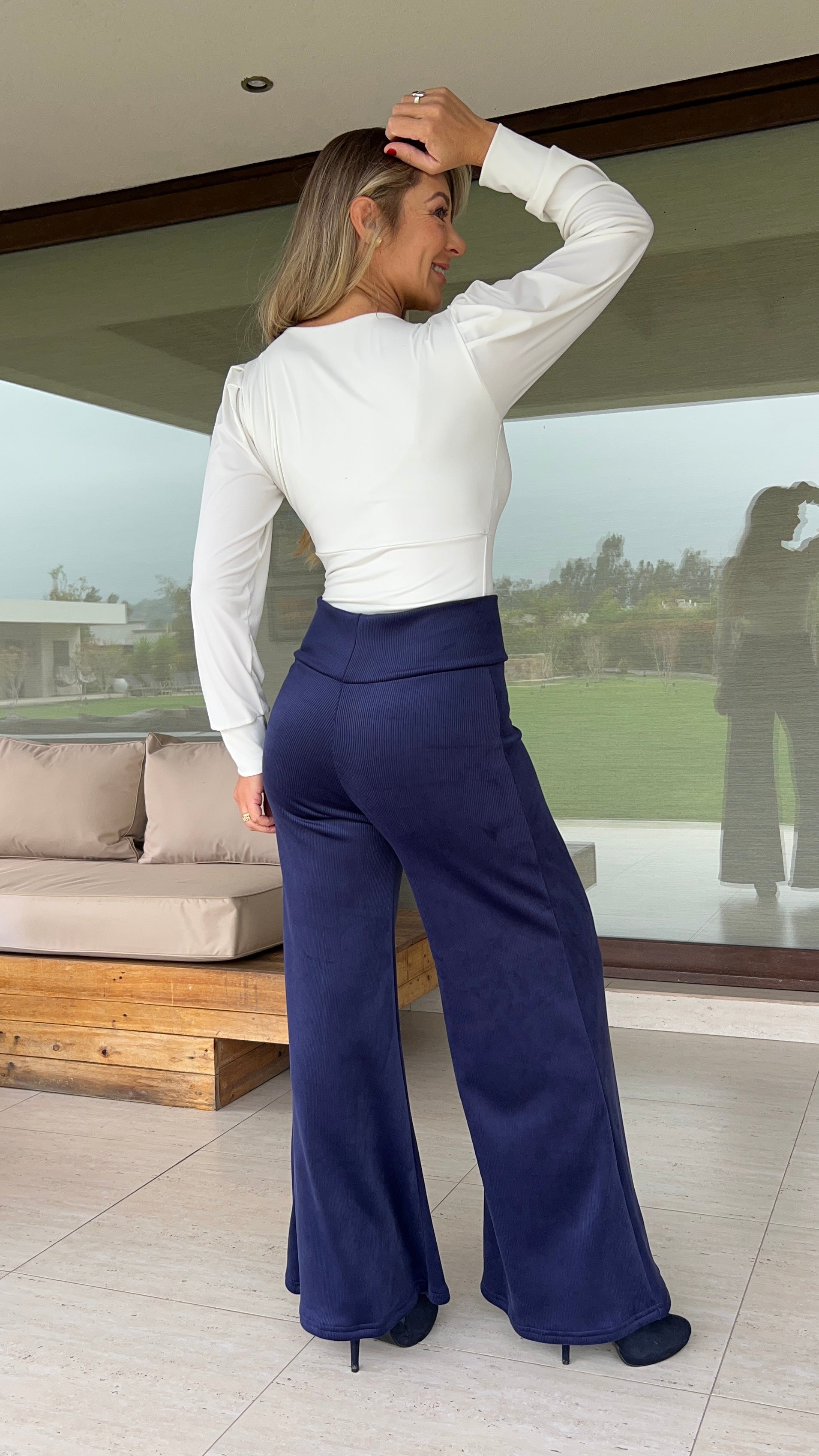 Palazzo Cotelé Azul Marino| Pantalón Cotelé acanalado grueso azul oscuro de invierno| Amoramar.cl 3