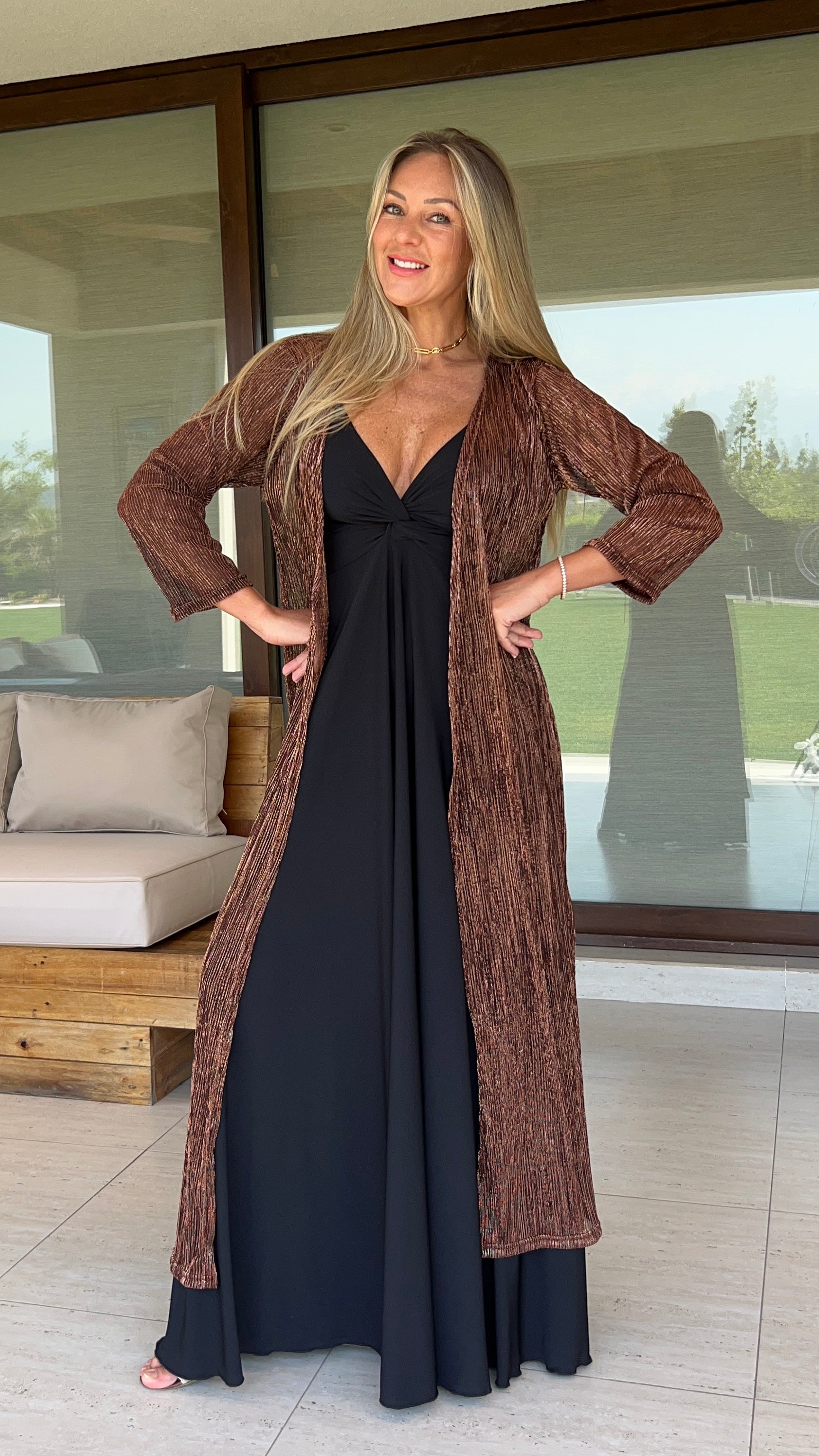 Tapado plisado cobre| kimono fiesta dorado cobre | Amoramar.cl 3