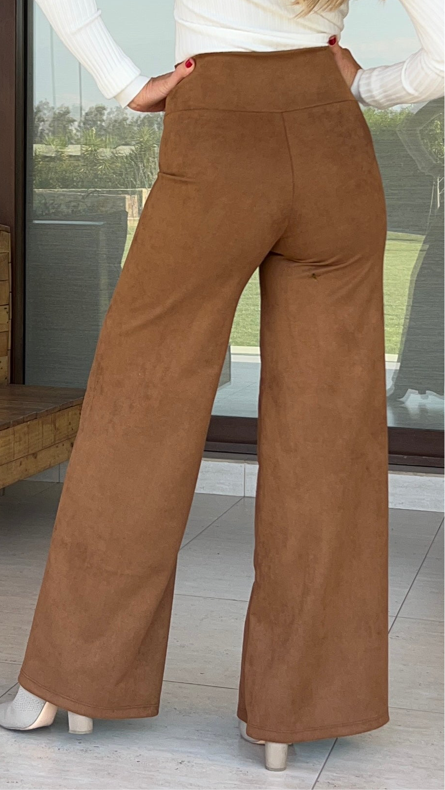 Palazzo gamuza habano|Pantalón gamuza camel pretina ancha |Amoramar.cl 6