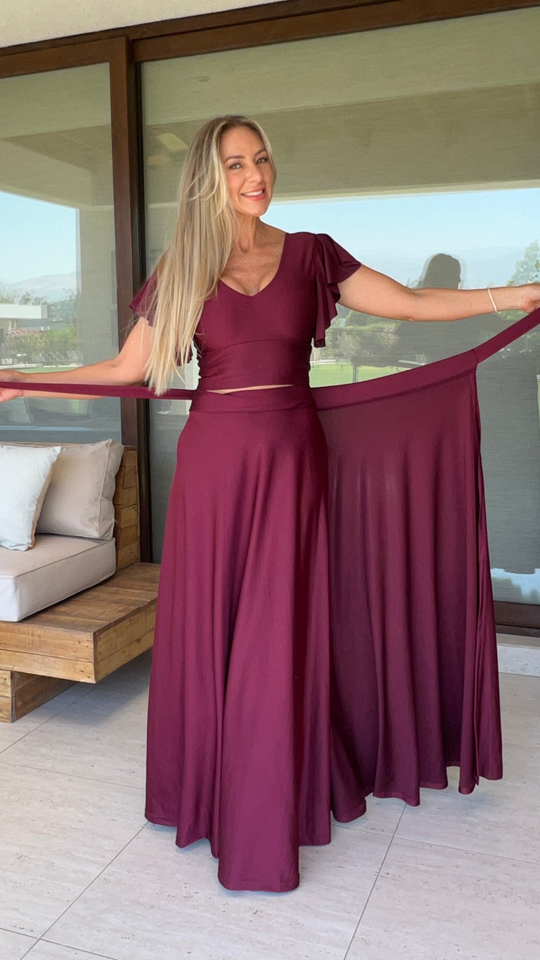 Falda envolvente Dupont Burdeos| falda de fiesta tipo pareo Burdeos| amoramar.cl 1