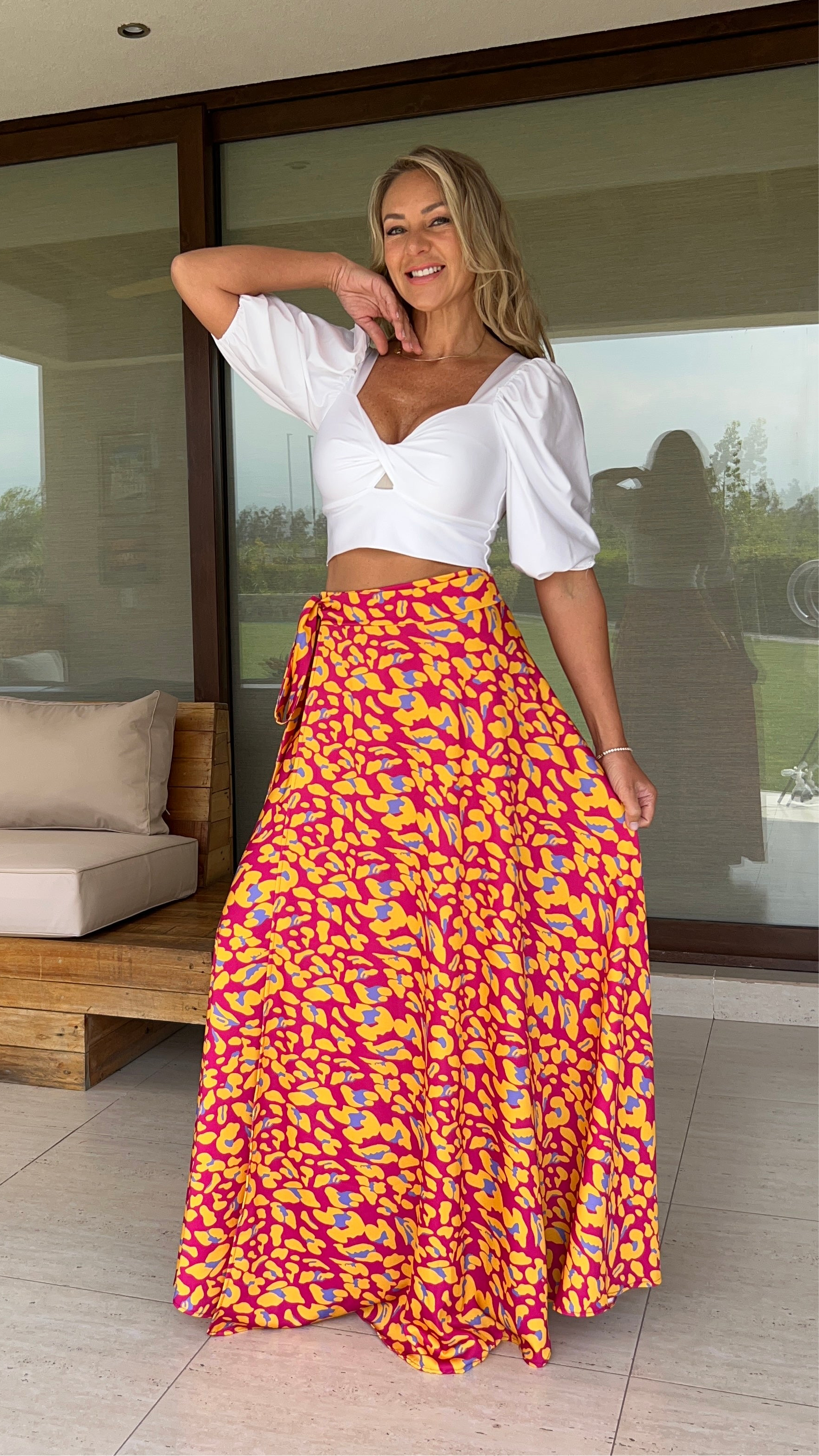 Falda Envolvente Piel de Seda Print Magenta/Amarillo