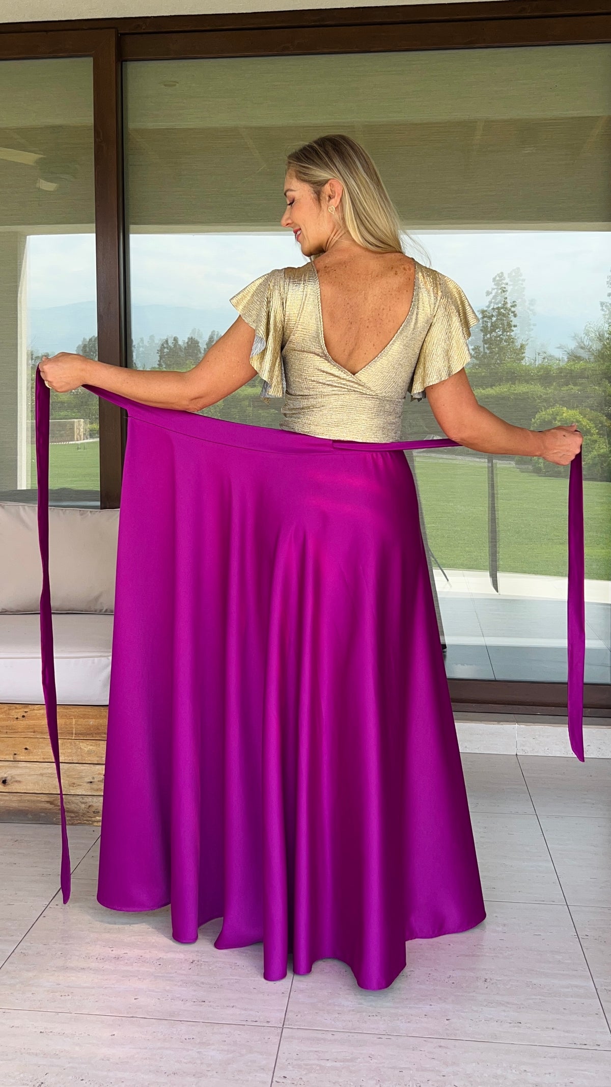 Falda Piel de Seda Magenta