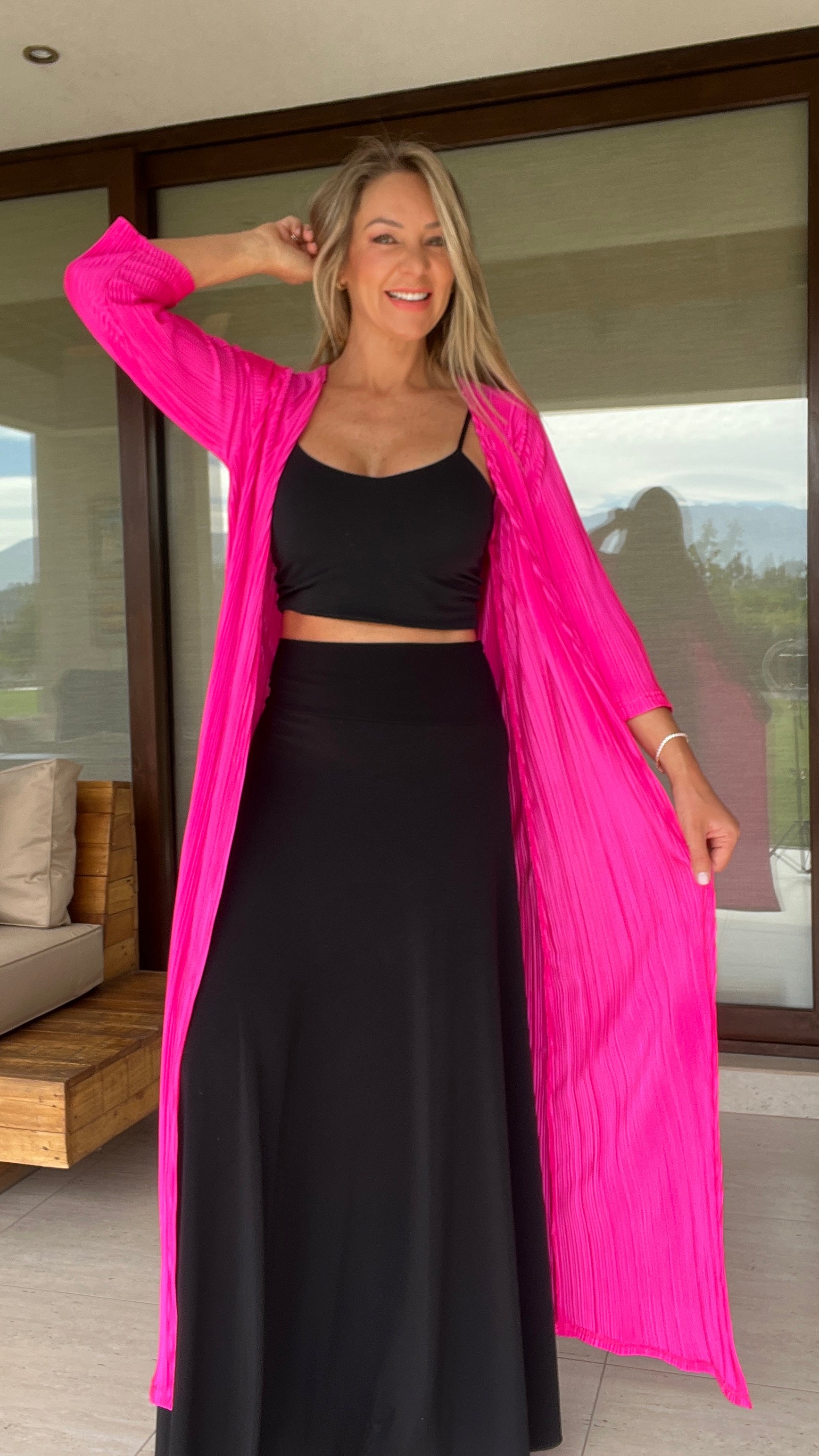 Tapado Plisado Fucsia | Kimono Mujer Fucsia 2| Amoramar.cl