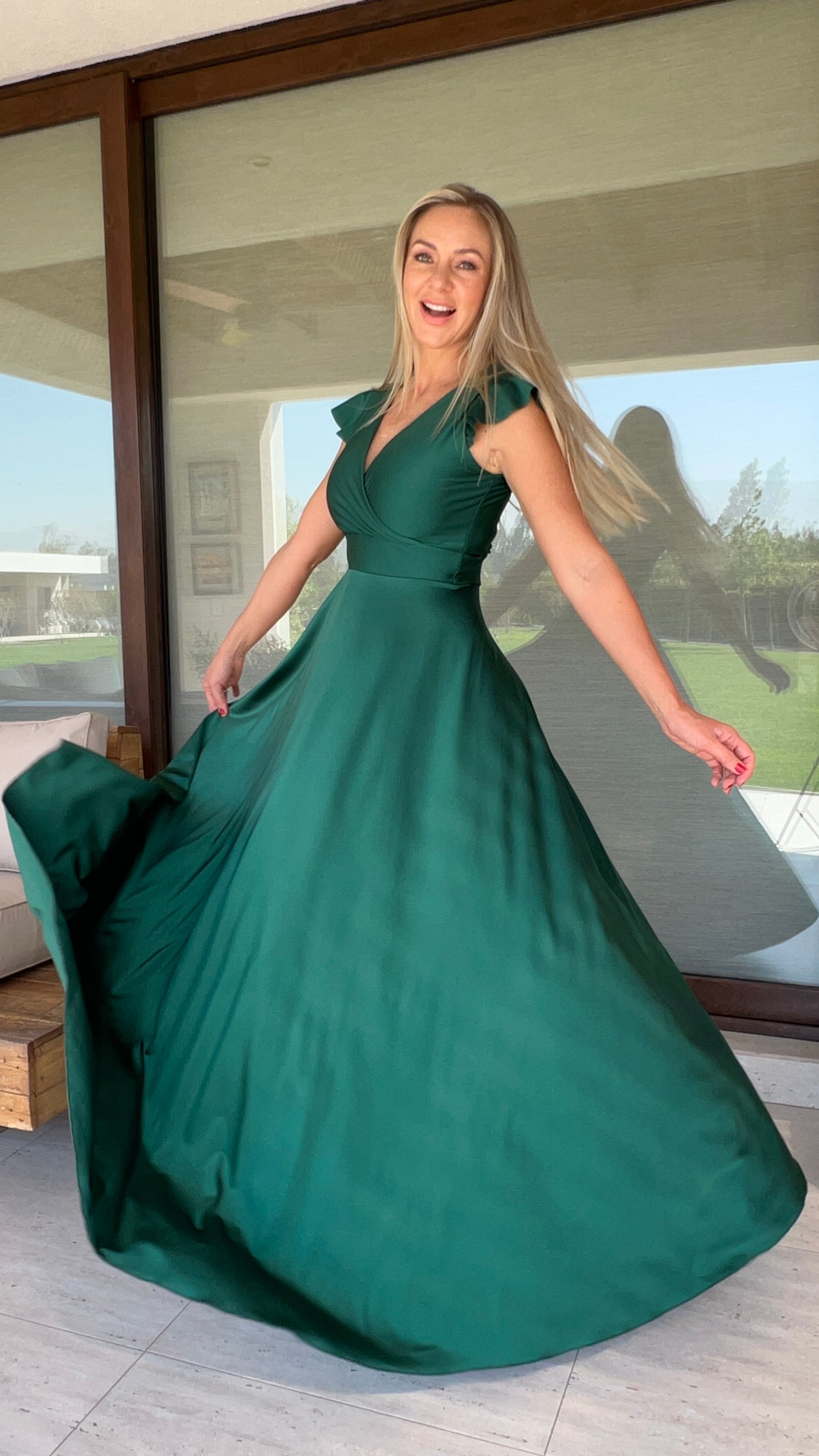 Vestido Isabella Dupont Verde Botella| Vestido Fiesta Verde oscuro| Amoramar.cl
