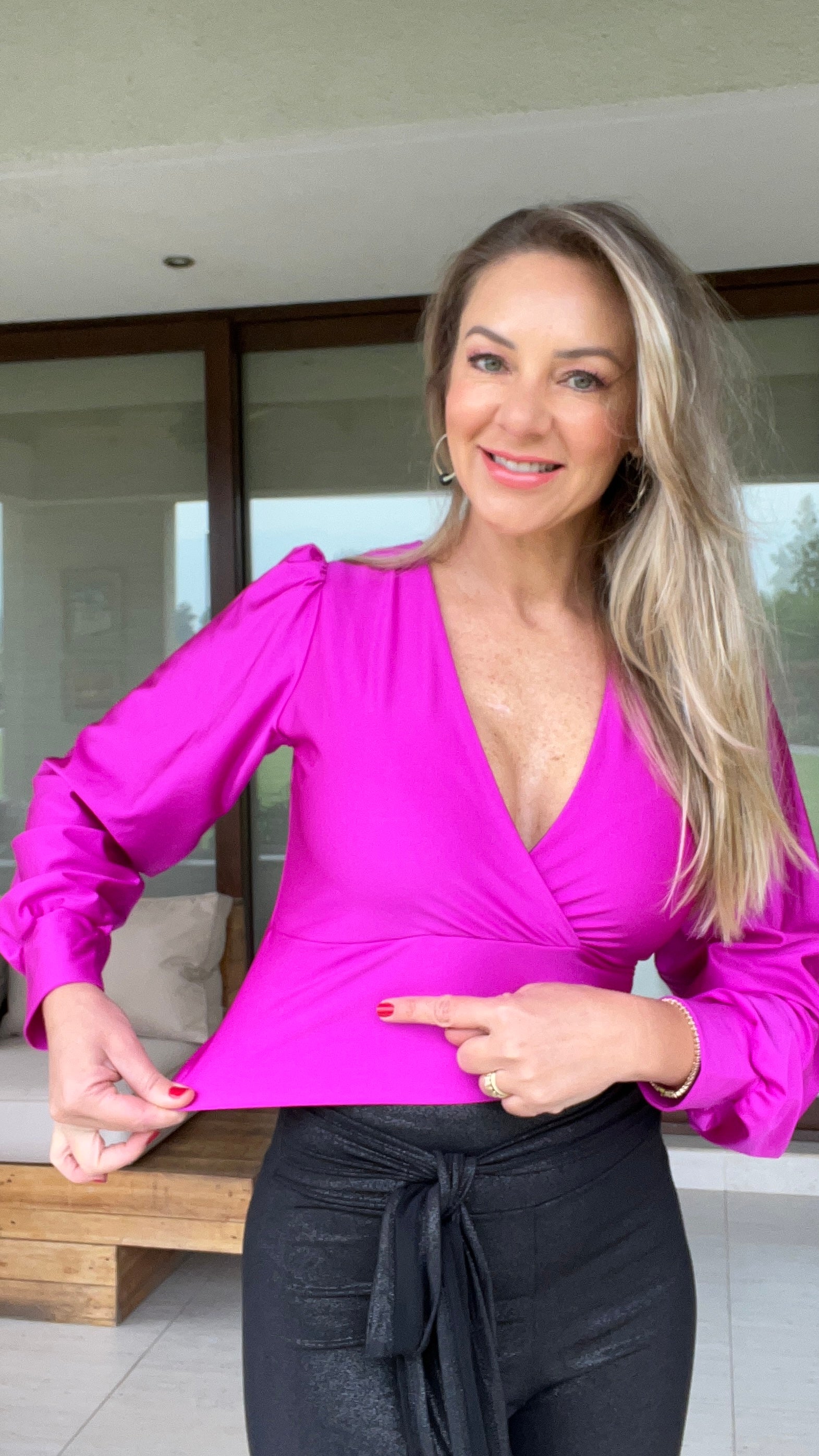 Crop Top manga larga magenta| corto manga larga globo magenta| amoramar.cl 1