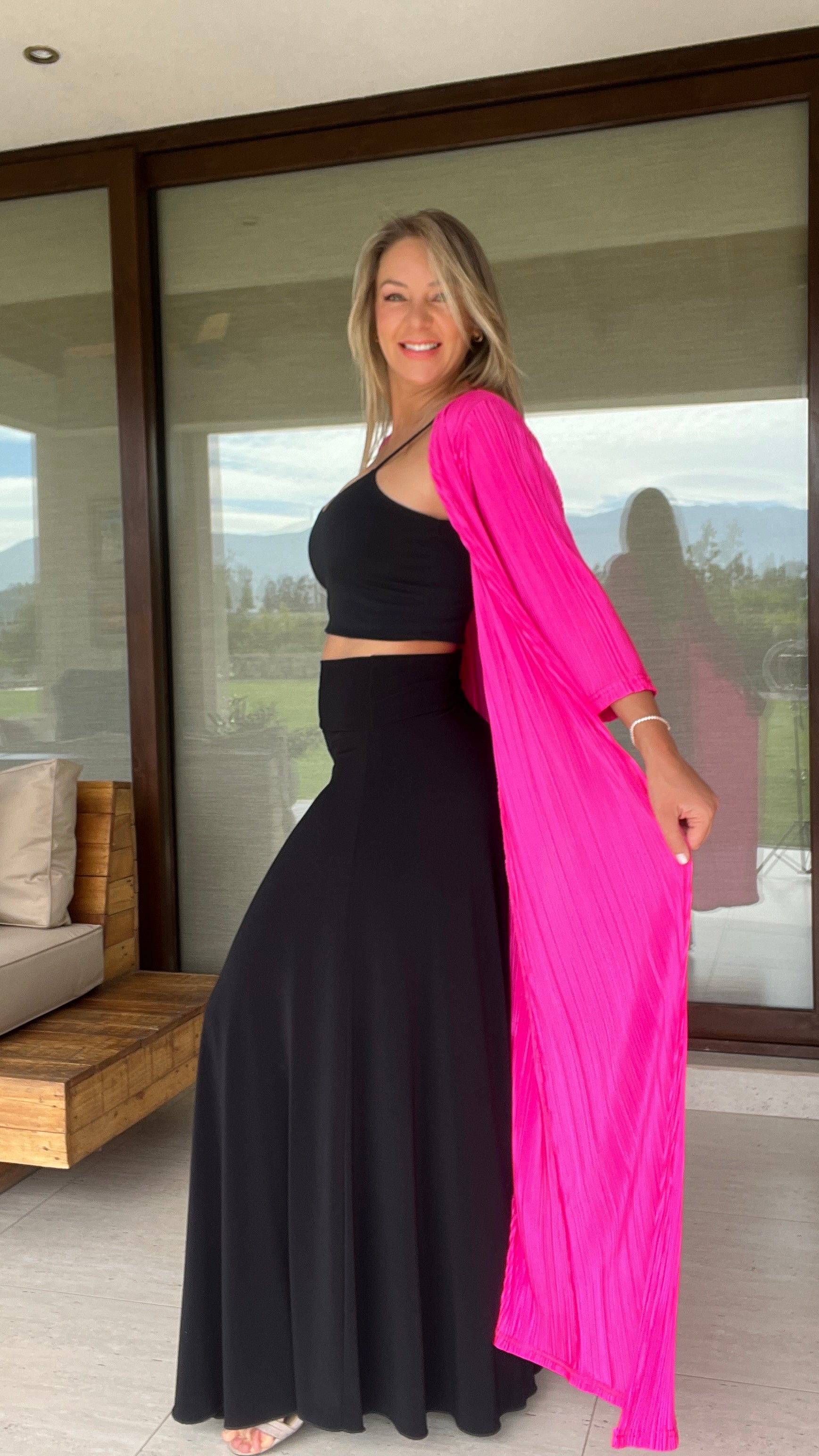 Tapado Plisado Fucsia | Kimono Mujer Fucsia 2| Amoramar.cl