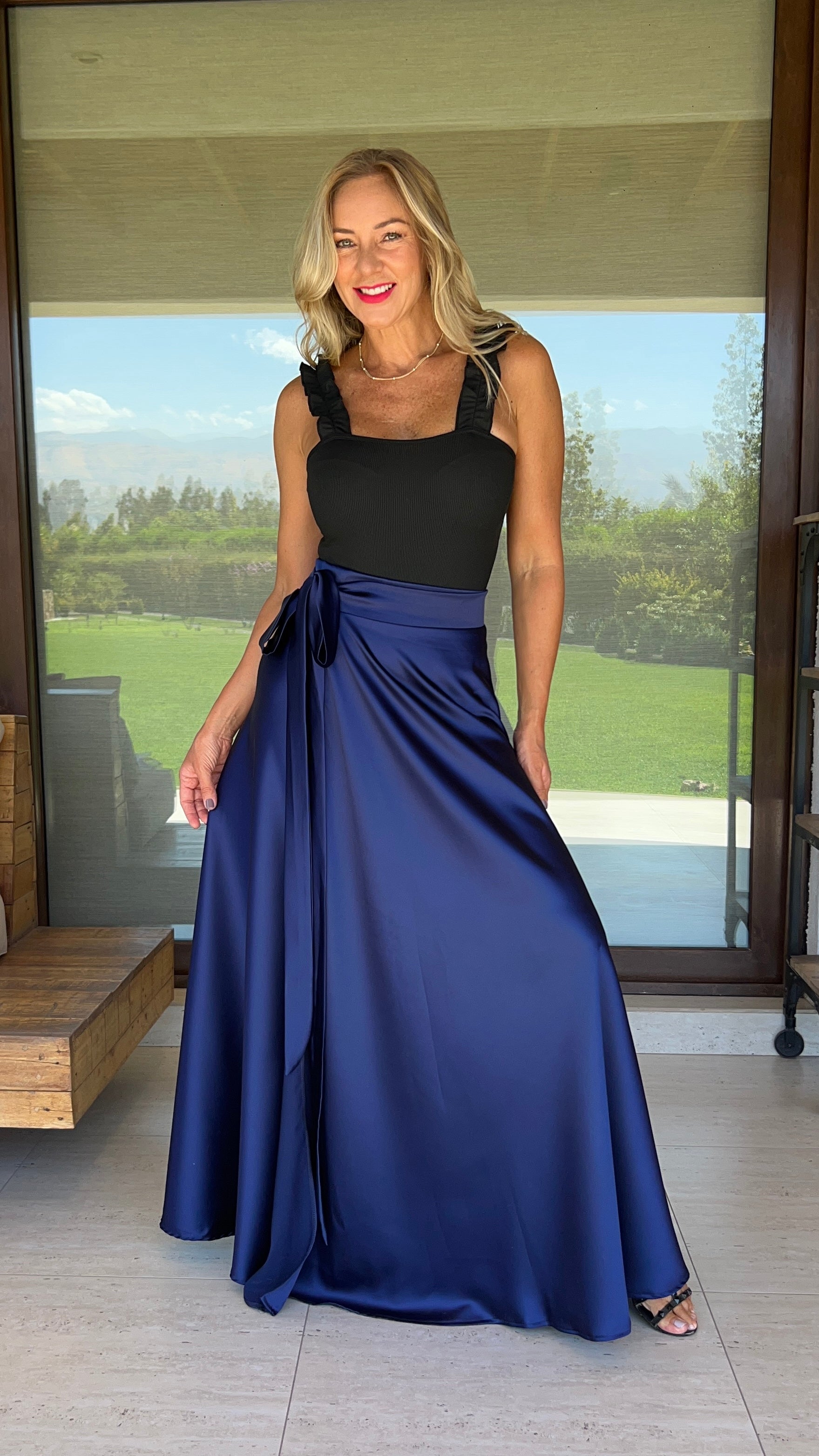 Falda Piel de Seda Azul Marino