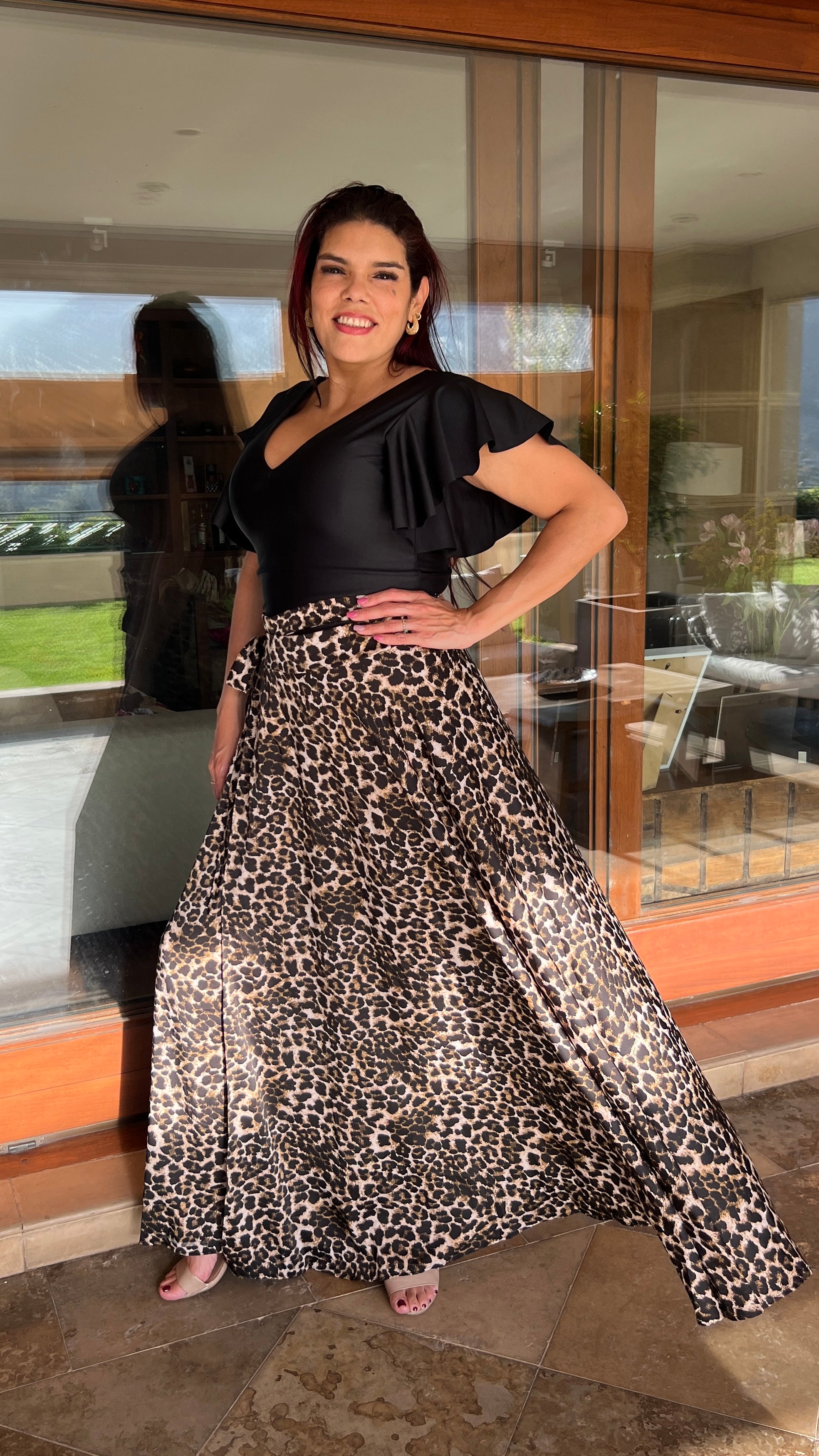 Falda envolvente piel de seda print Mocca| Falda animal print leopardo café| www.amoramar.cl 2