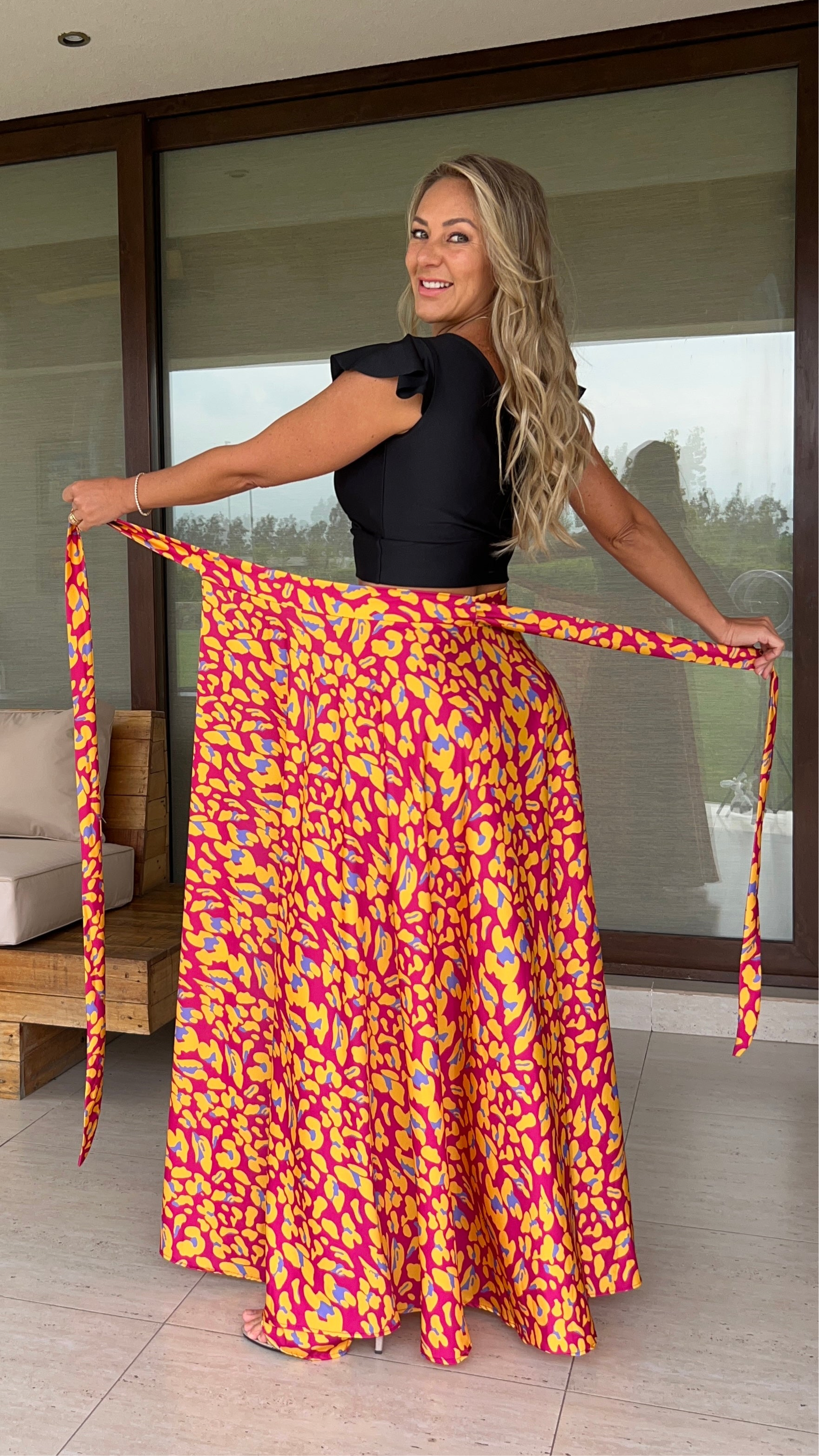 Falda Envolvente Piel de Seda Print Magenta/Amarillo