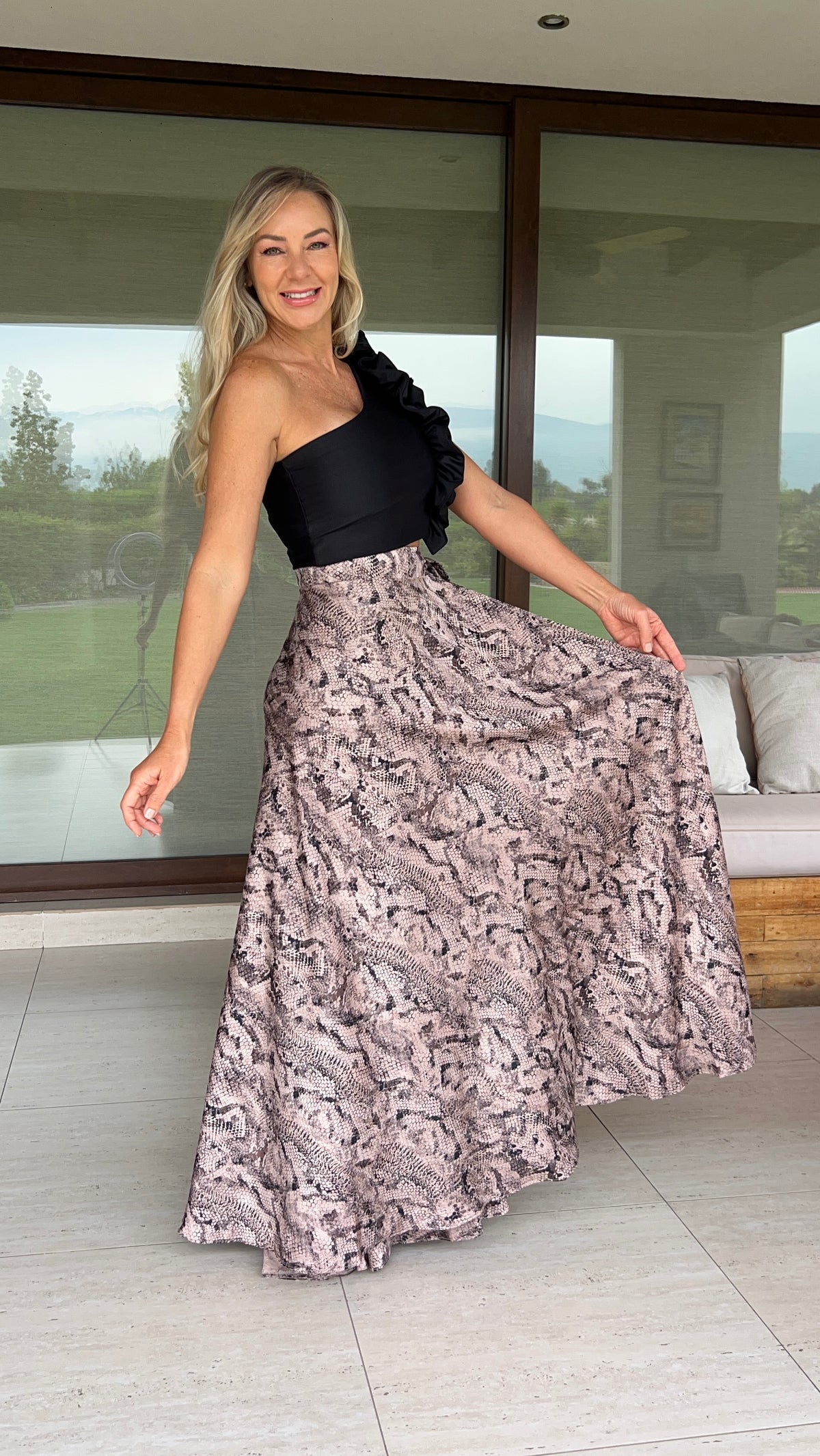 Falda Piel de Seda Pitón Mocca