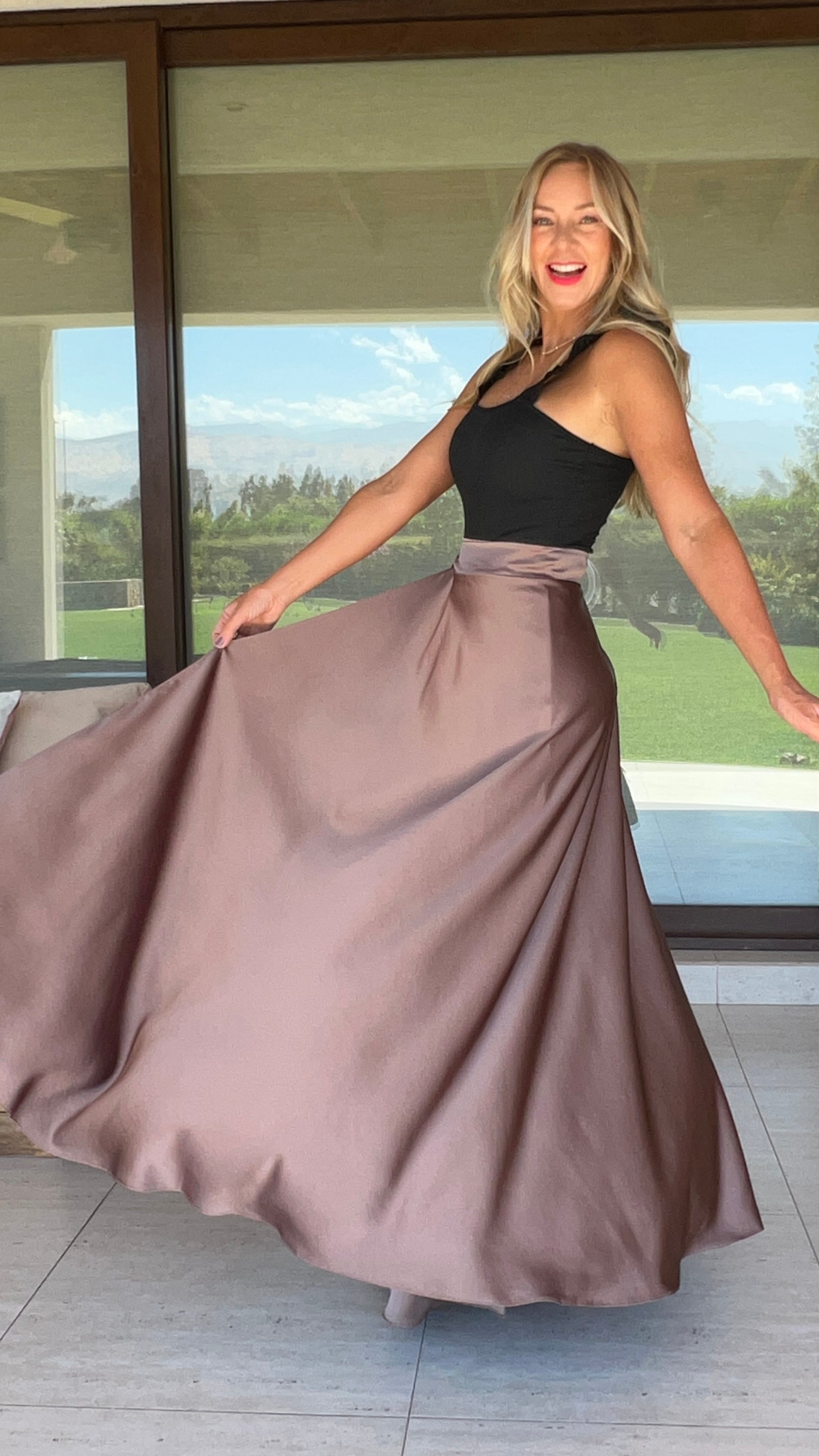 Falda Piel de Seda Mocca