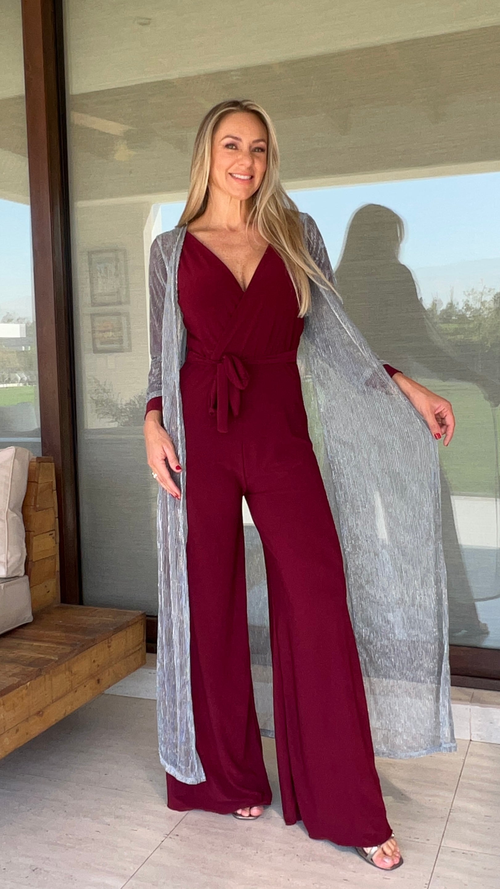 Tapado plisado gris hilos plata| Kimono gris traslúcido | Tapado fiesta| Amoramar.cl 7