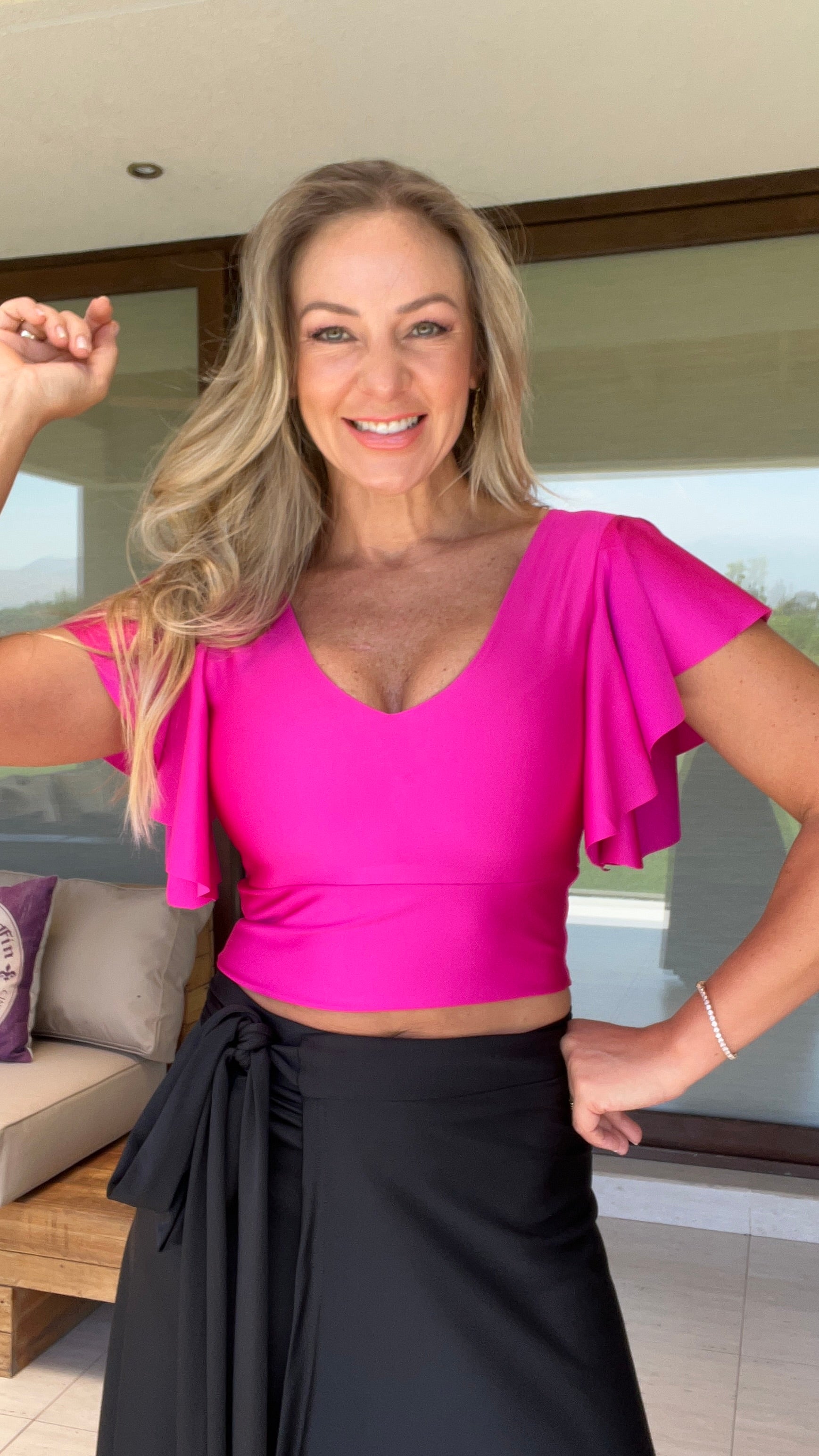 Crop Top Elisa Fucsia | Top Corto Fucsia de fiesta | Amoramar.cl 4