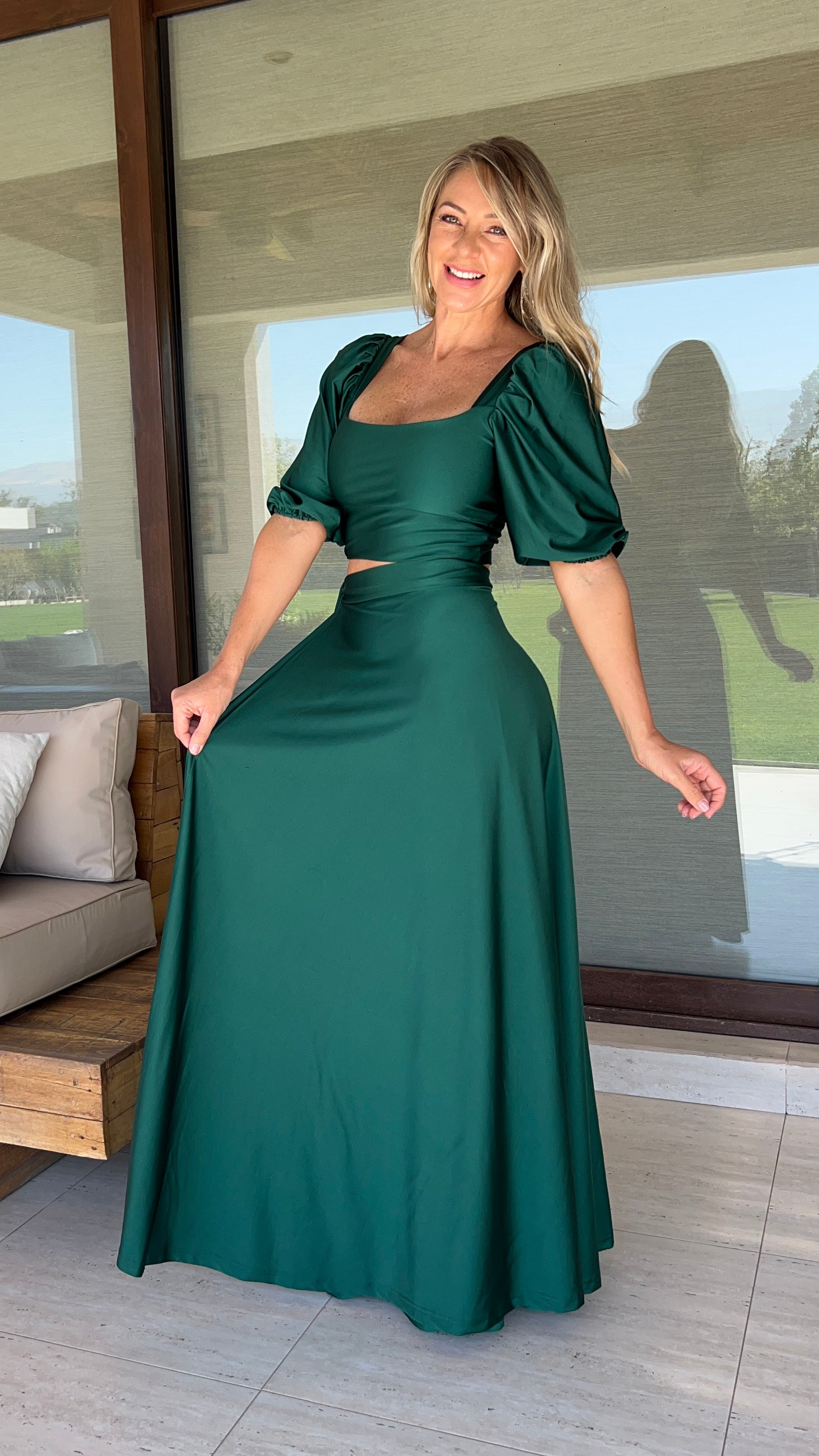 Falda envolvente Dupont Verde Botella| Conjunto fiesta verde botella| amoramar.cl