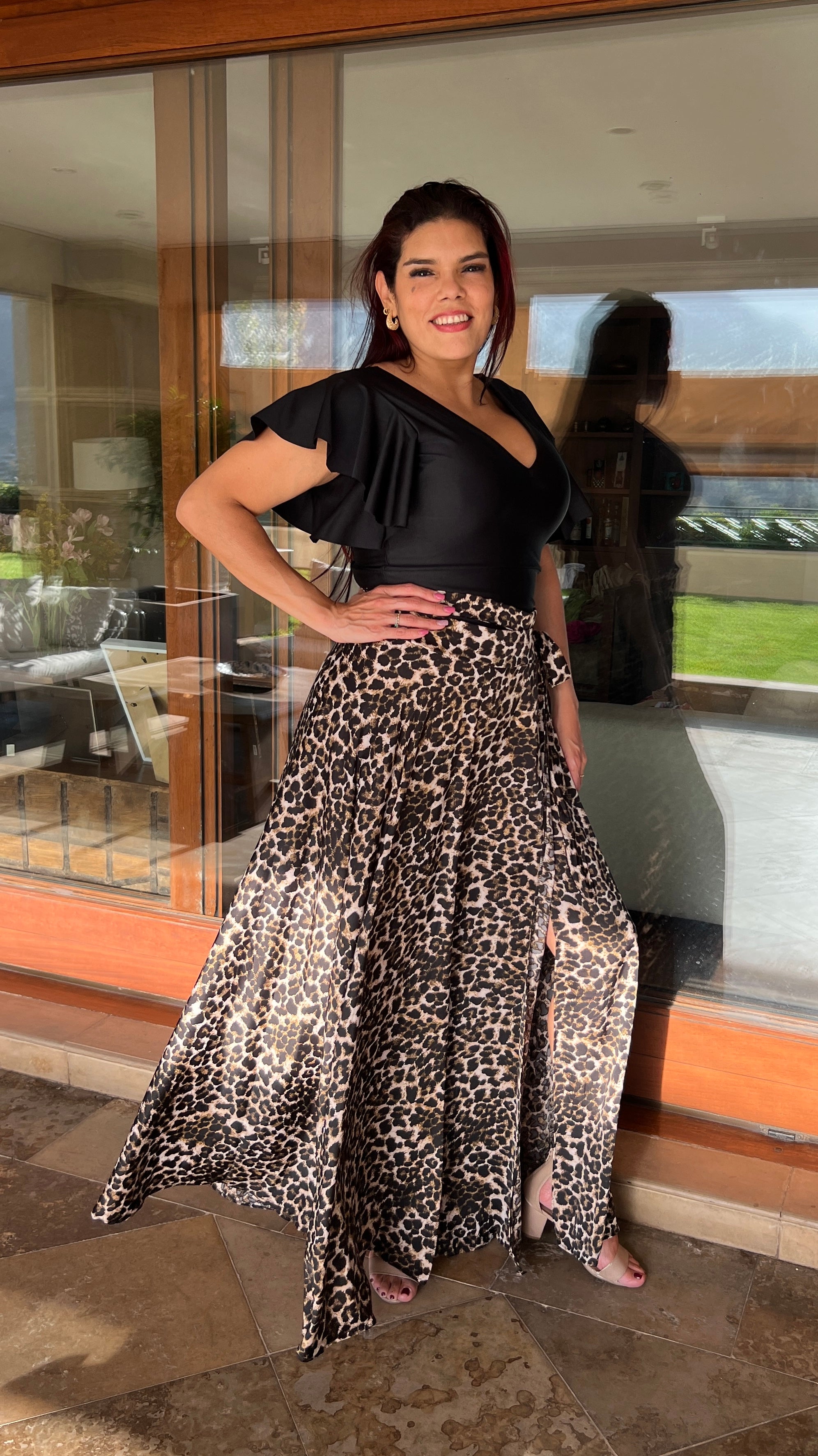 Falda envolvente piel de seda print Mocca| Falda animal print leopardo café| www.amoramar.cl