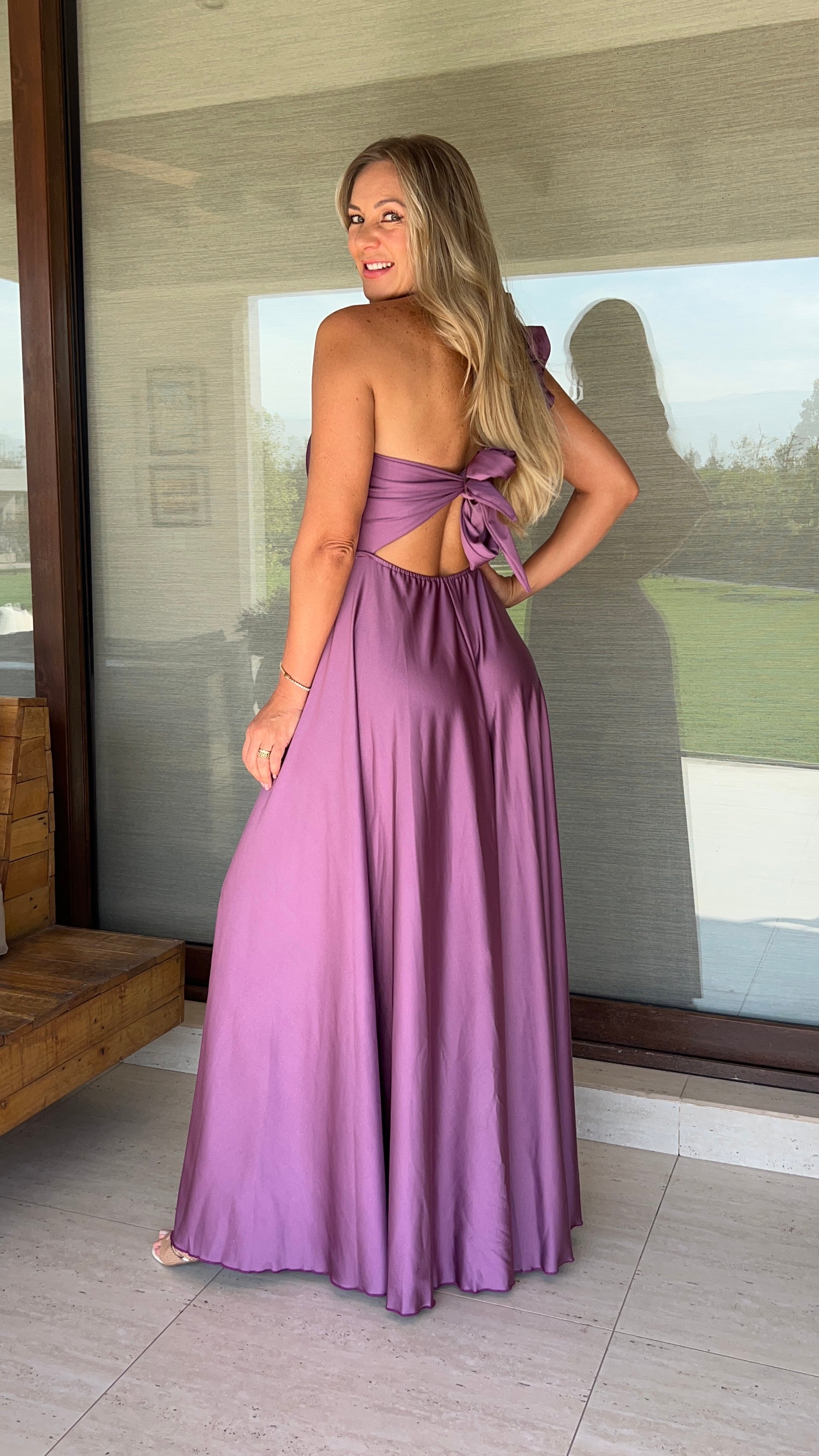 Vestido Camila Malva | Vestido fiesta largo mujer asimétrico Lila |Amoramar.cl 3