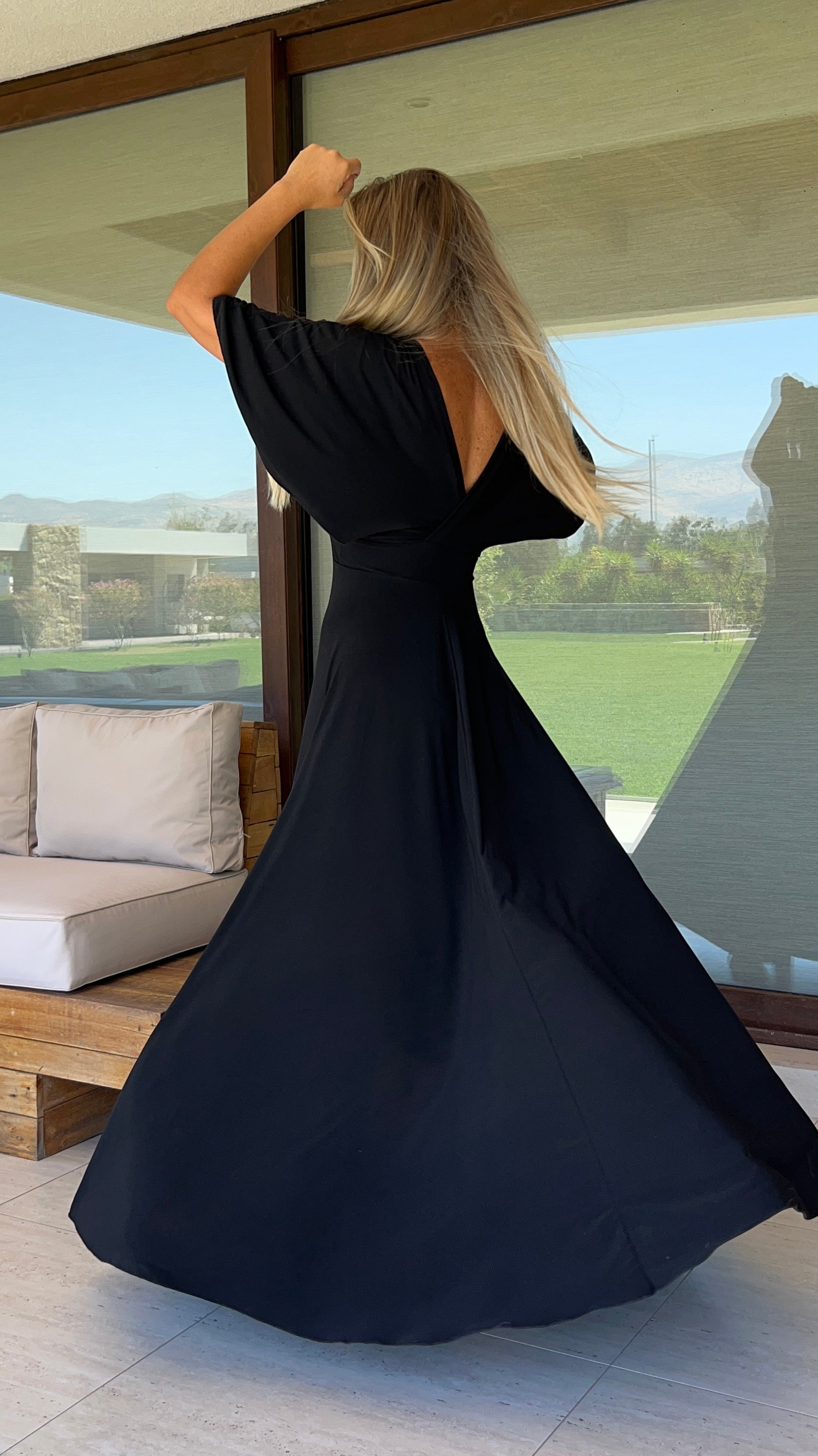 Vestido manga de ángel negro| vestido fiesta mujer manga murciélago negro opaco Lycra ity | amoramar.cl 9