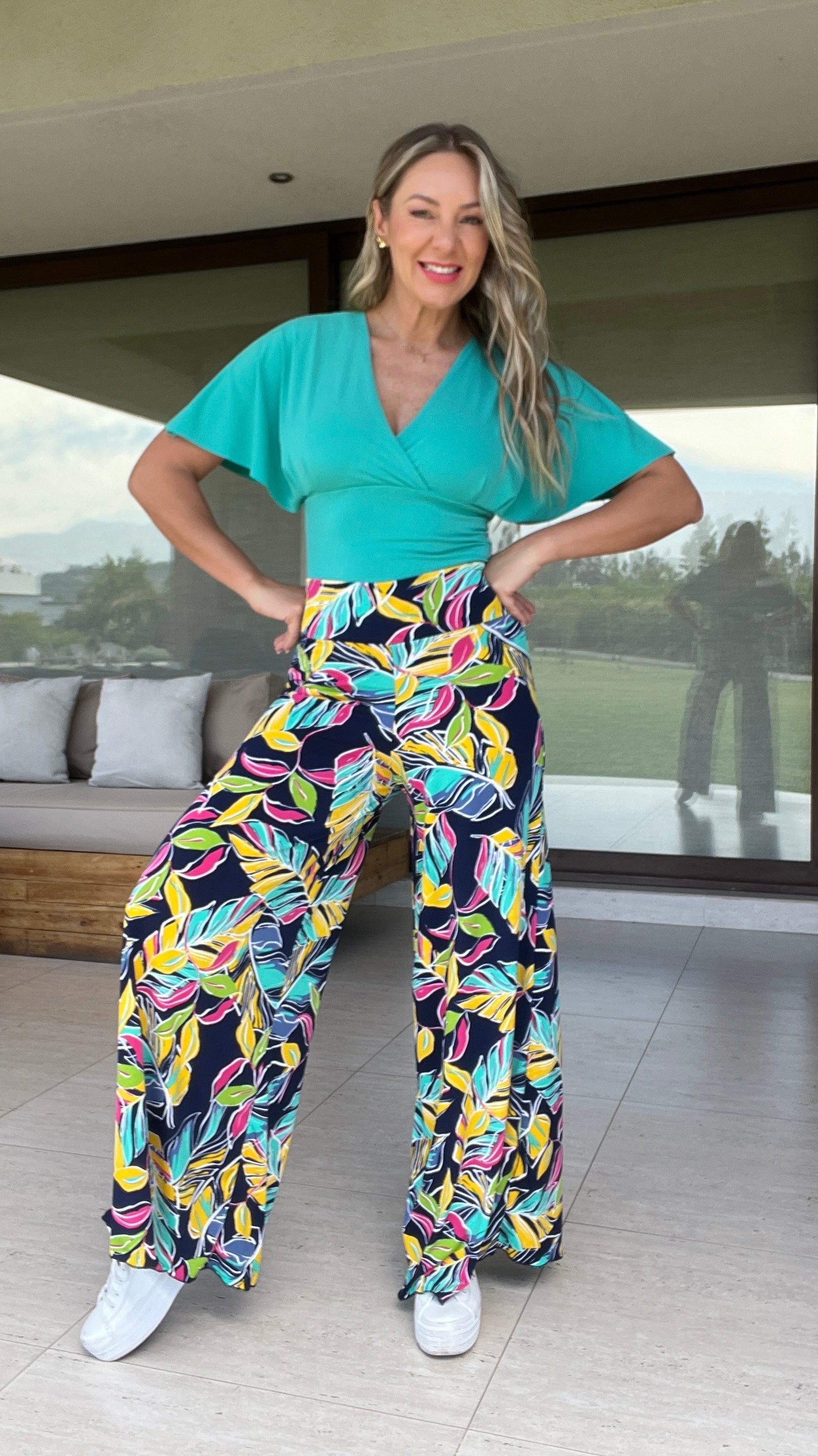 Palazzo Lycra | Palazzo Hojas Multicolor 3 | Amoramar.cl