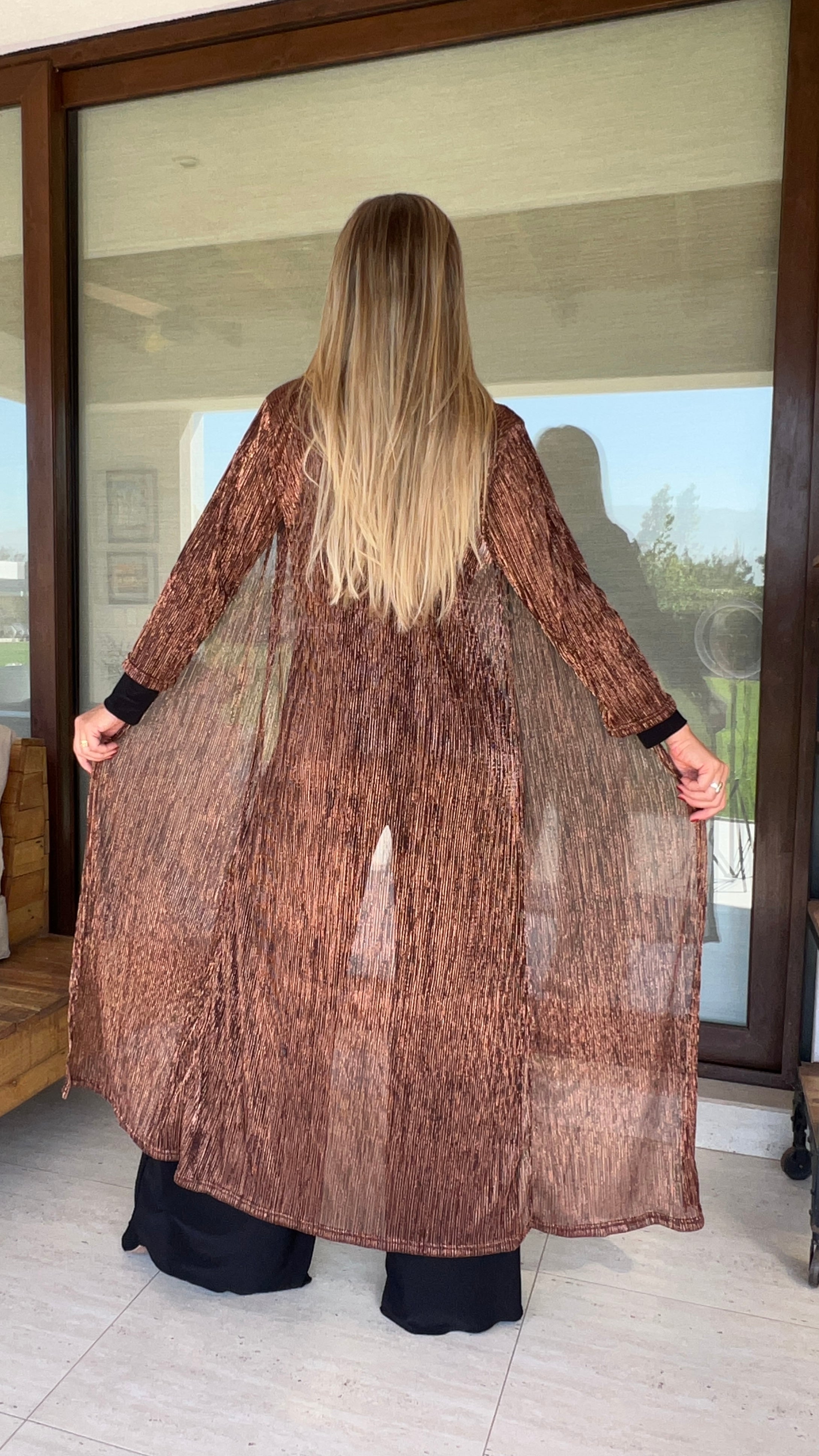 Tapado plisado cobre |kimono fiesta mujer cobrizo| AMORAMAR.cl 8