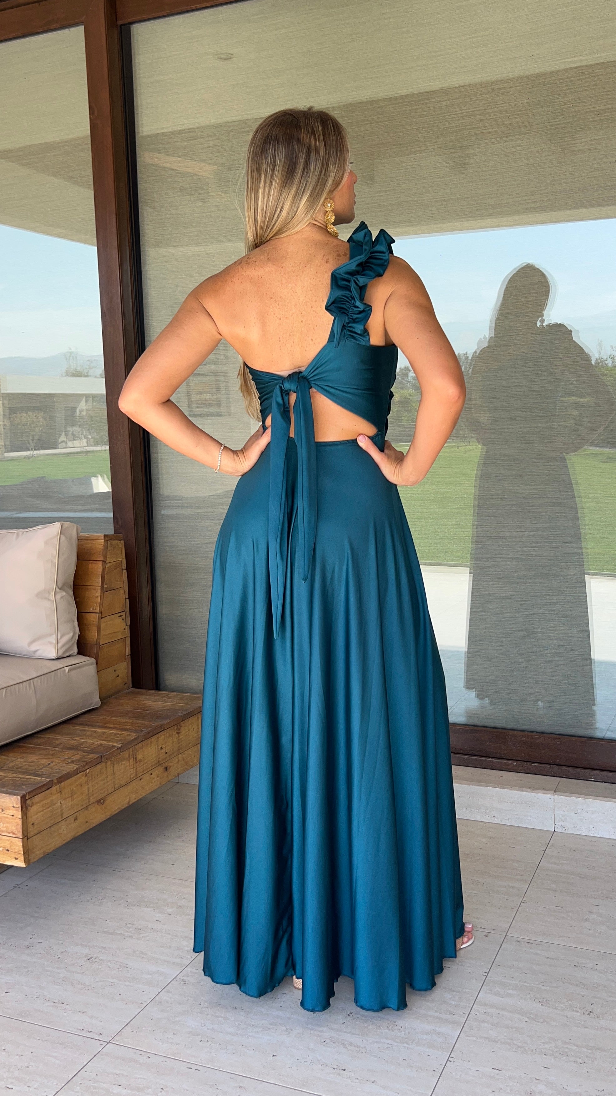 Vestido Camila Azul Petróleo| Vestido fiesta largo mujer asimétrico |Amoramar.cl 5