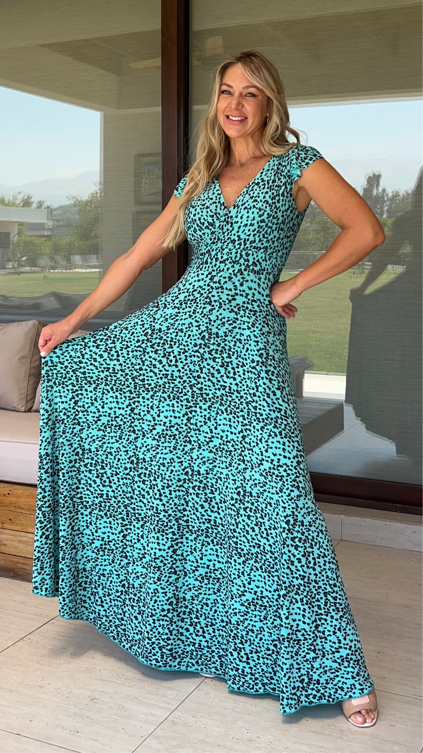 Vestido Isabella print leopardo turquesa |Amoramar.cl