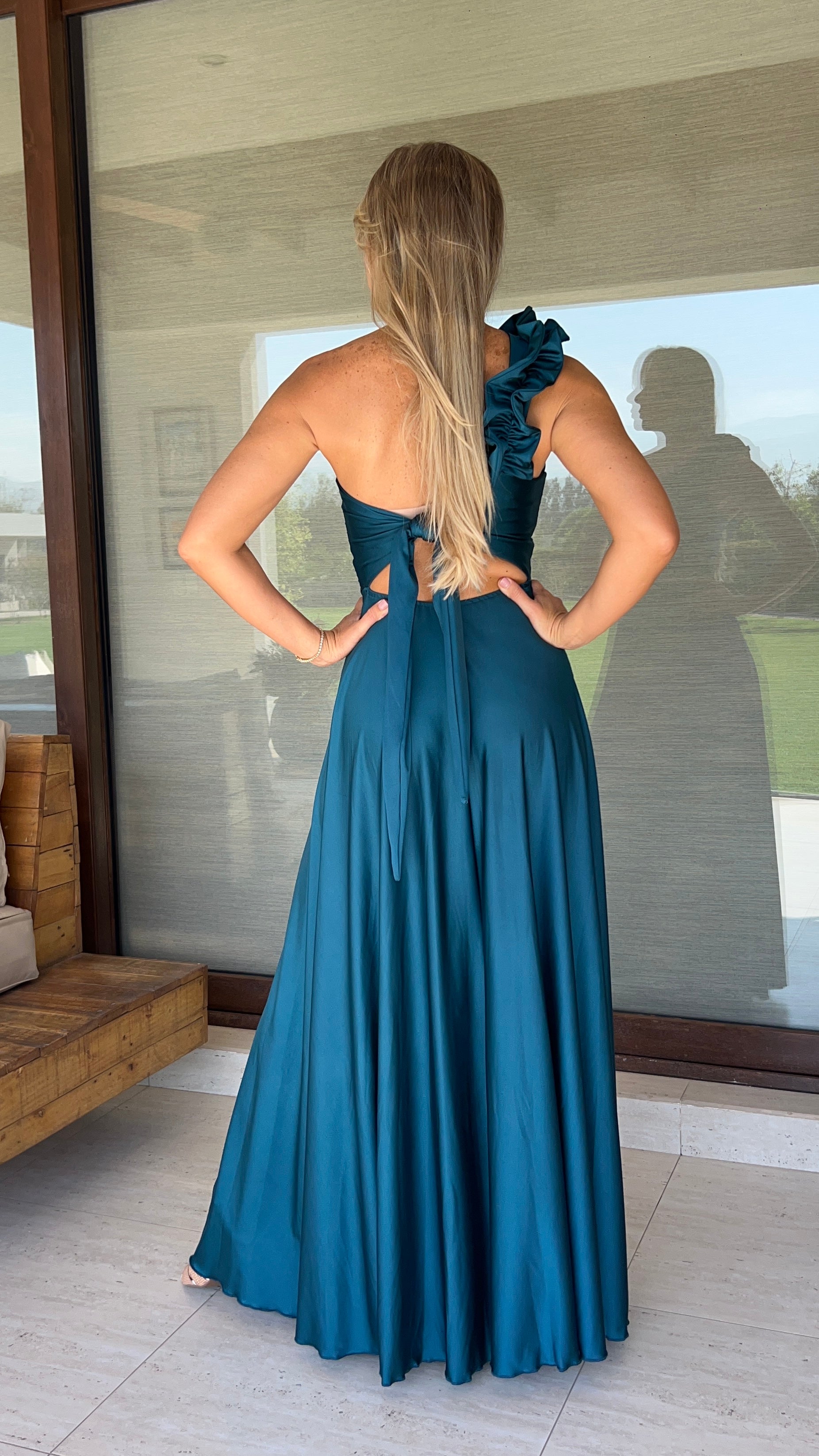 Vestido Camila Azul Petróleo| Vestido fiesta largo mujer asimétrico |Amoramar.cl 1