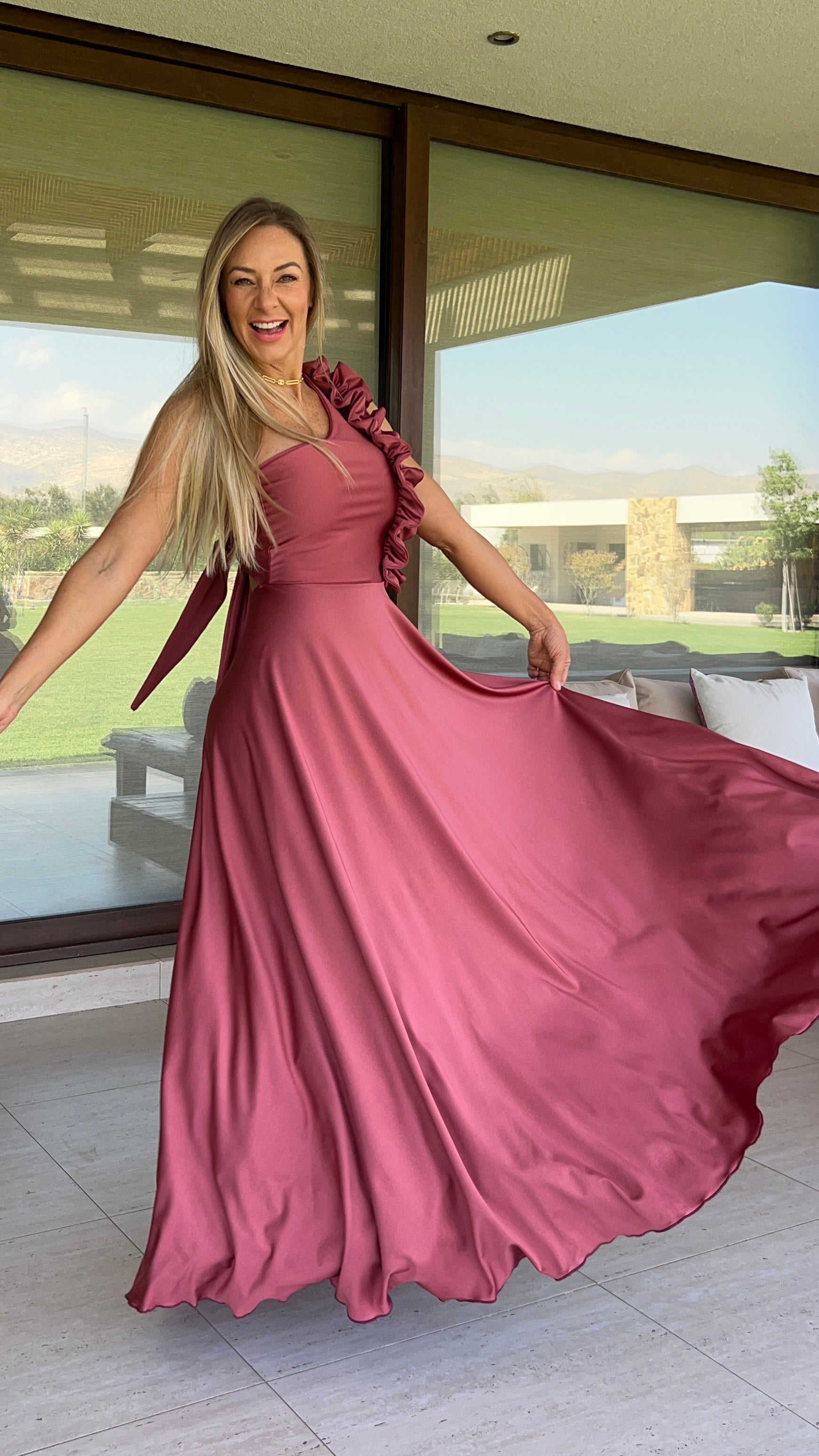 Vestido Camila Salmón | Vestido fiesta largo mujer color salmón |Amoramar.cl 3