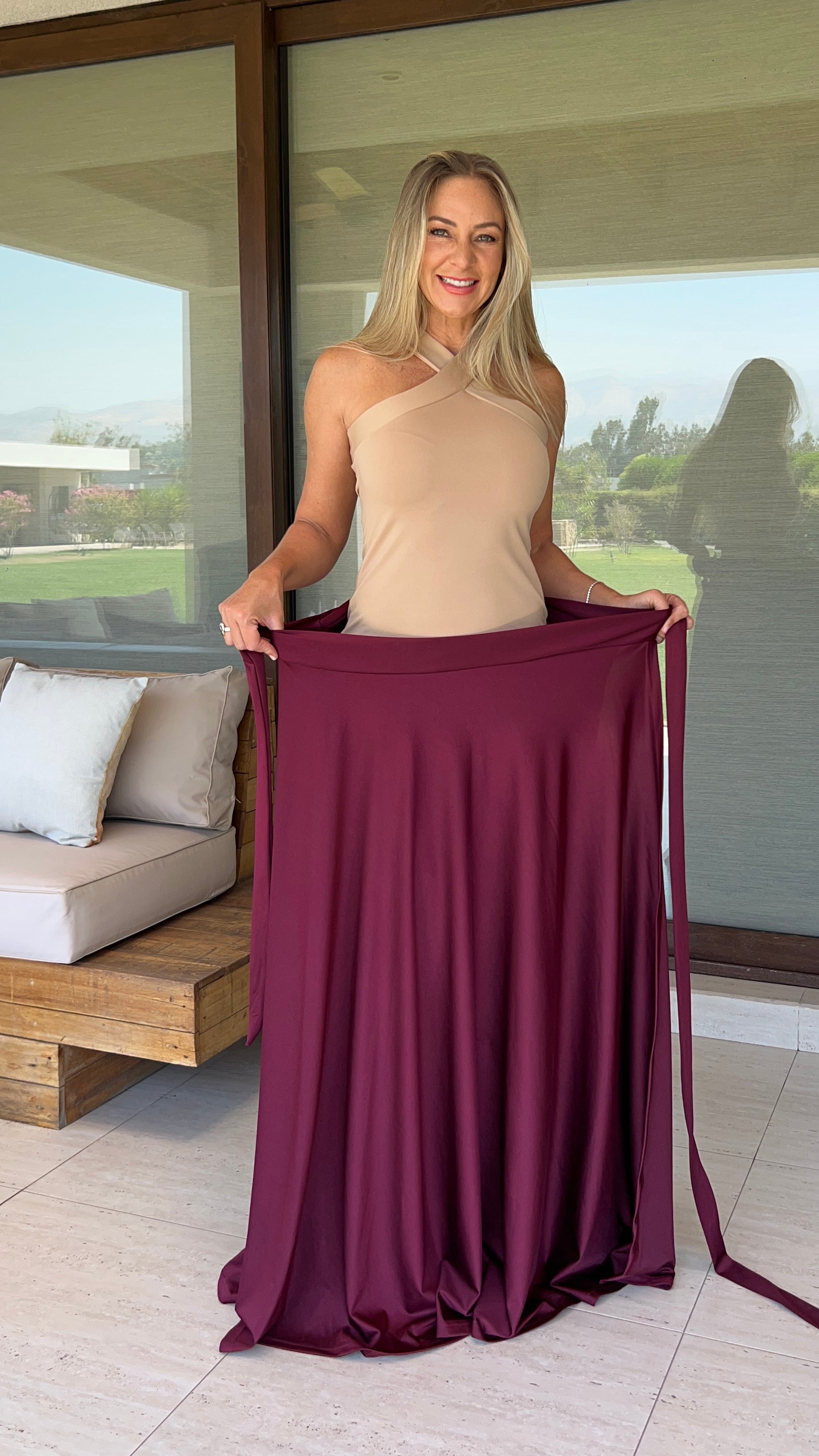 Falda envolvente Dupont Burdeos| falda de fiesta tipo pareo Burdeos| amoramar.cl &7