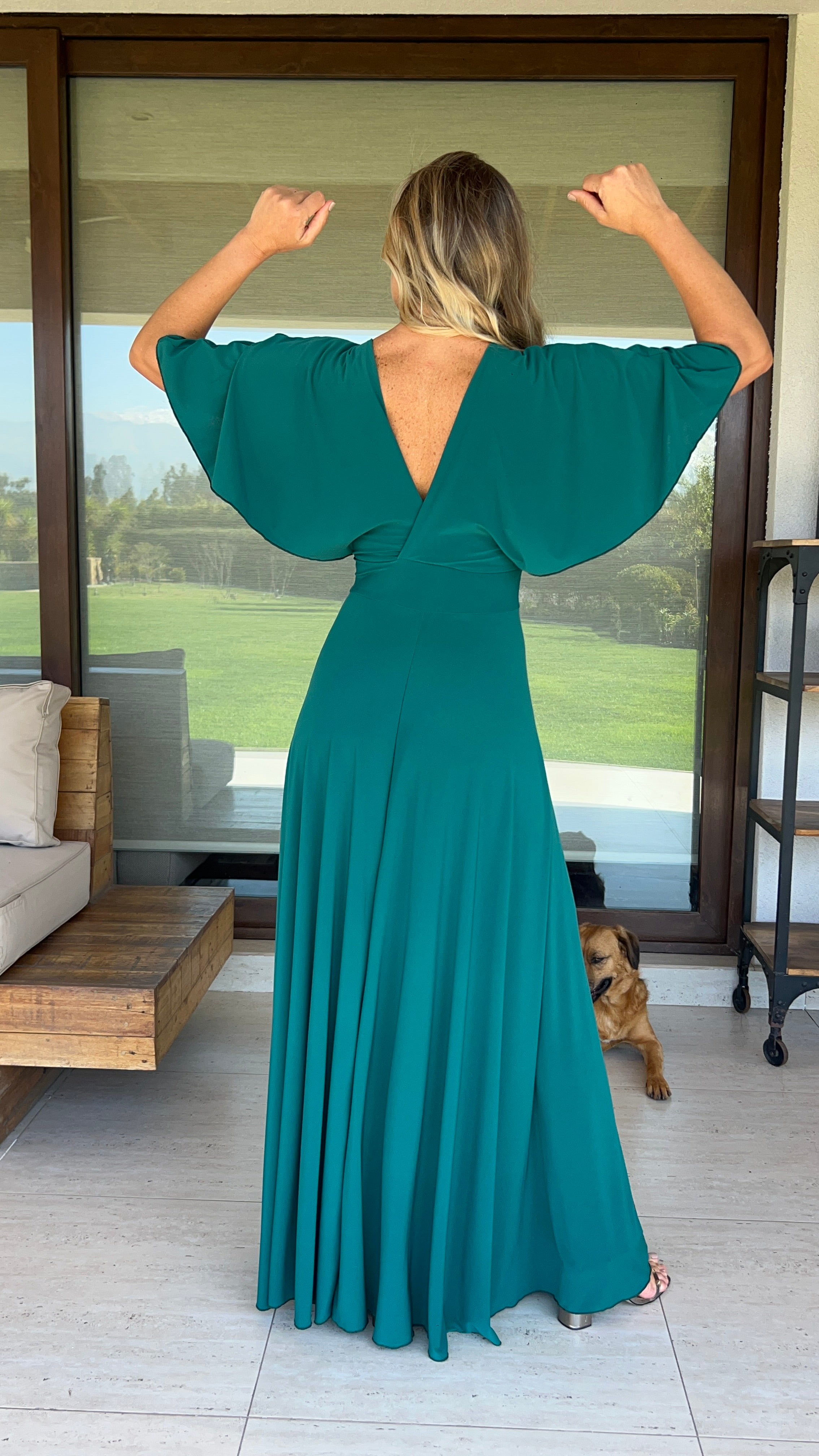 Vestido Manga de Ángel Ity Verde Esmeralda