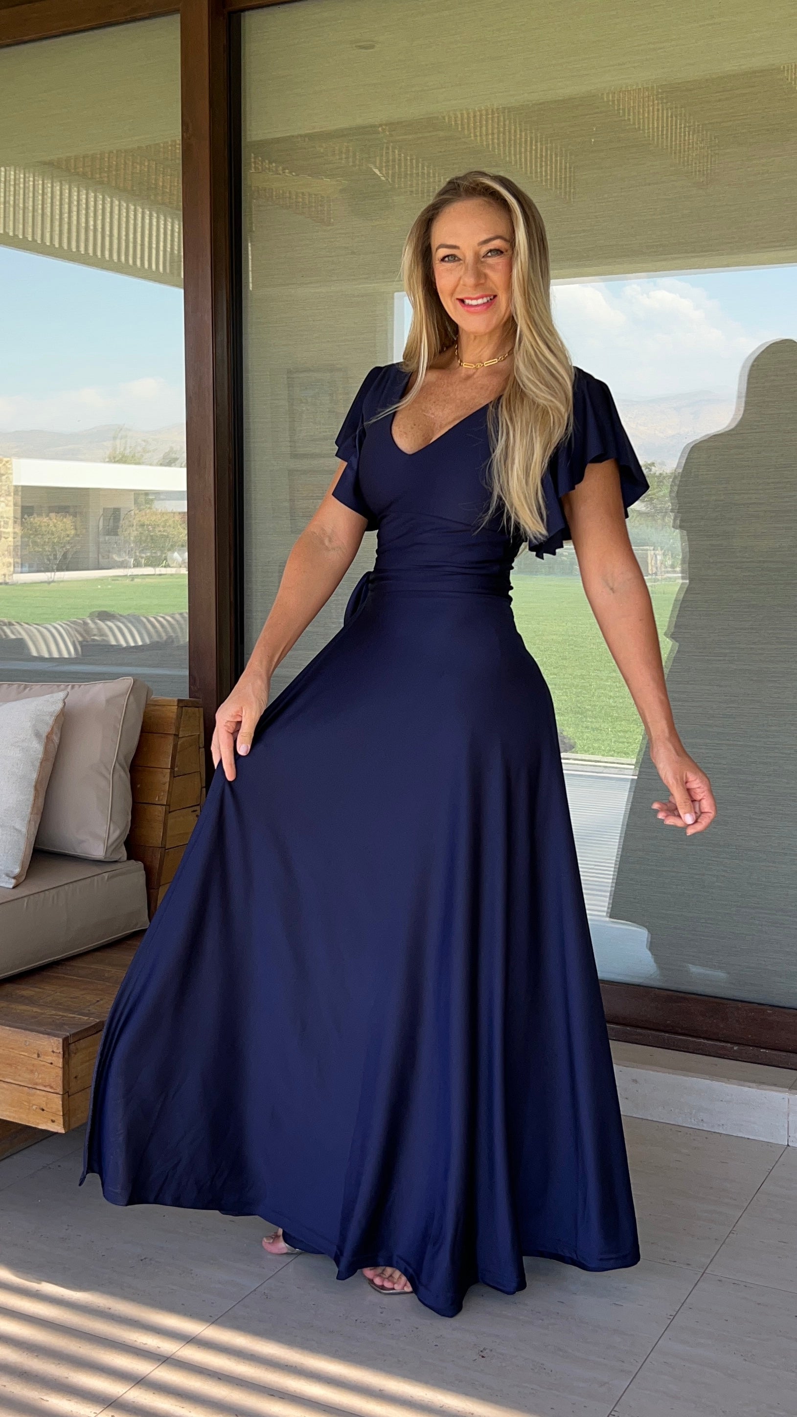 Falda envolvente Dupont azul marino | falda larga tipo pareo de fiesta azul marino | amoramar.cl 8
