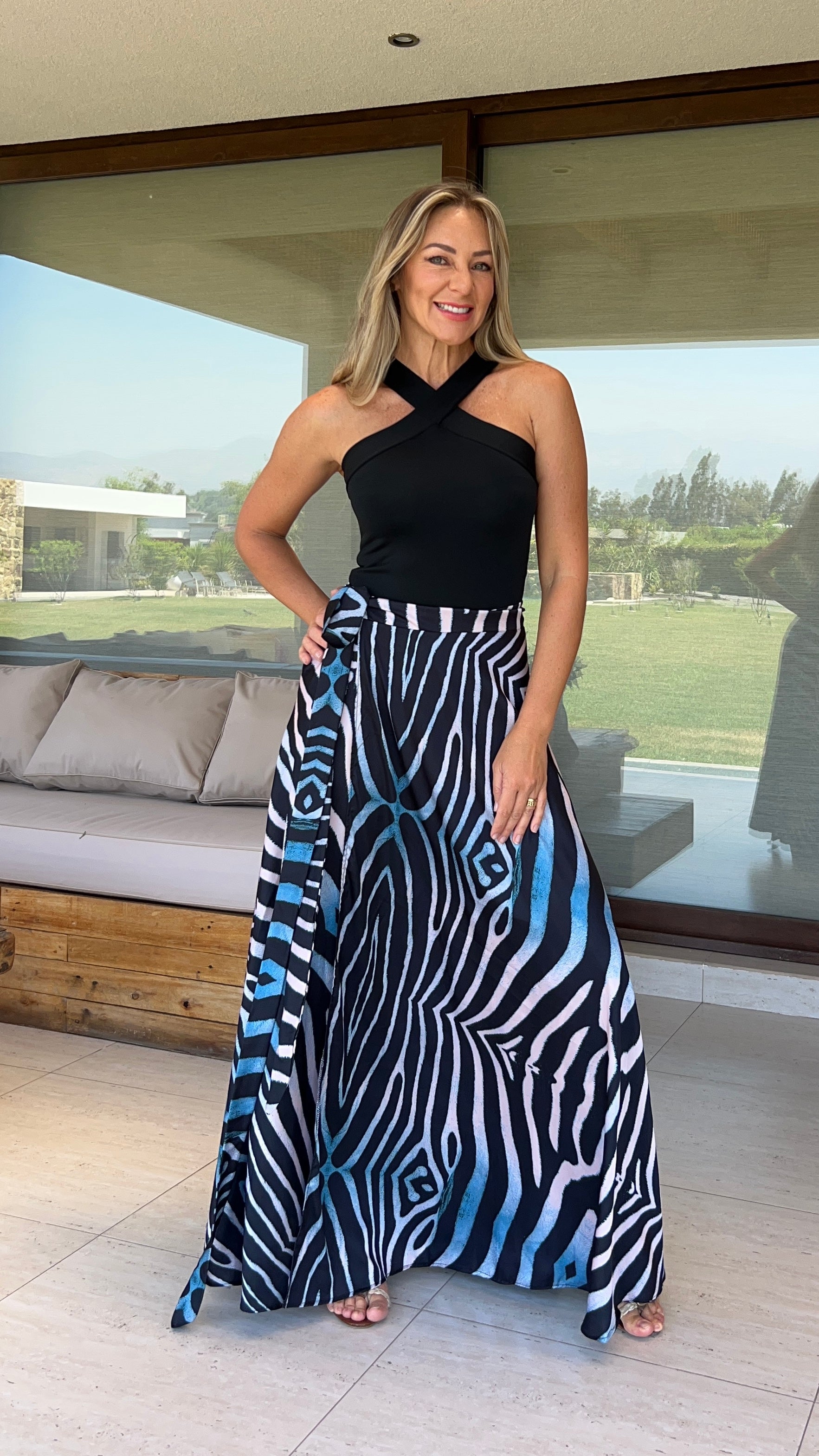 Falda Envolvente Seda África Azul