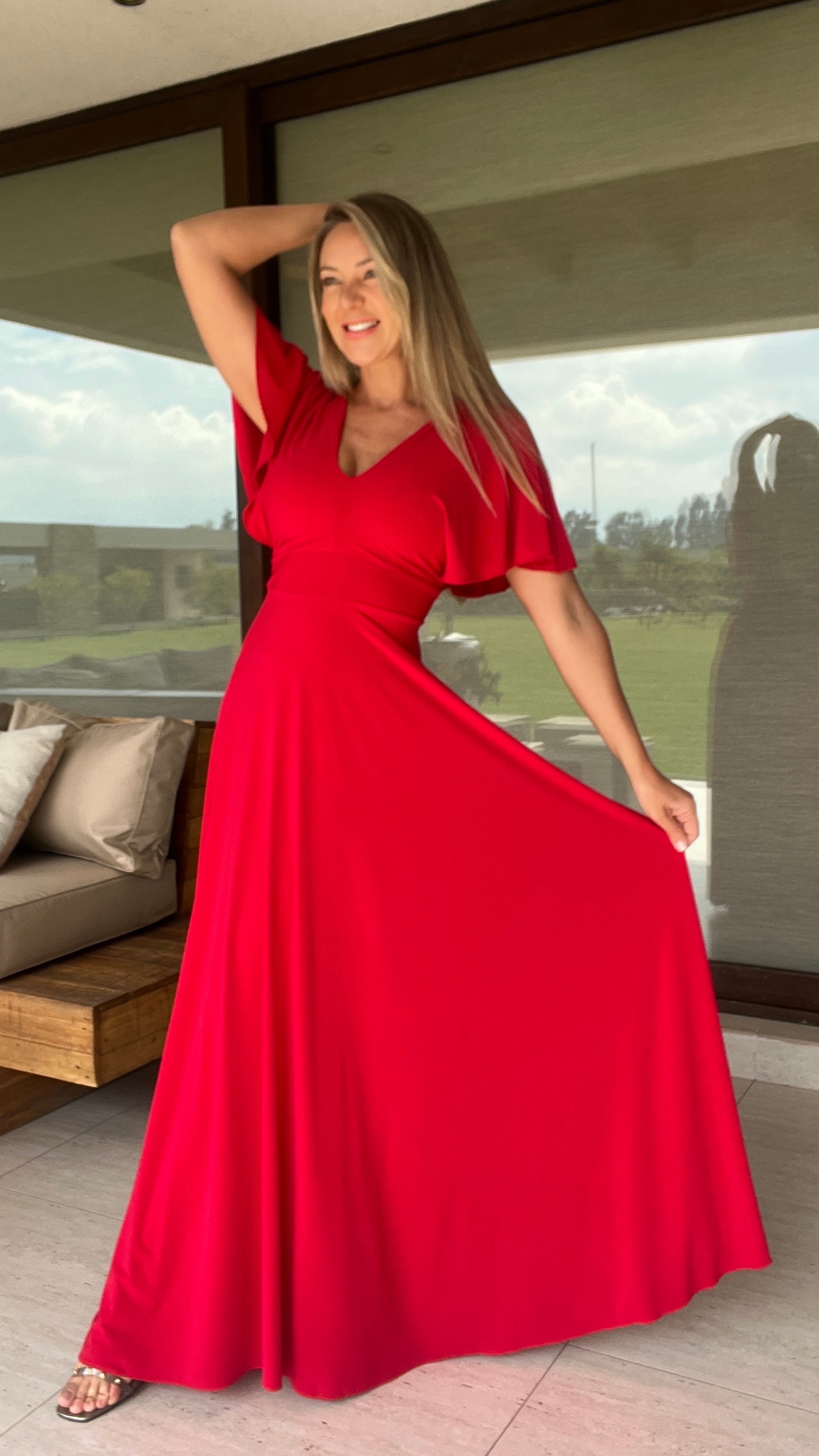 Vestido Manga de Ángel Ity Rojo Carmín