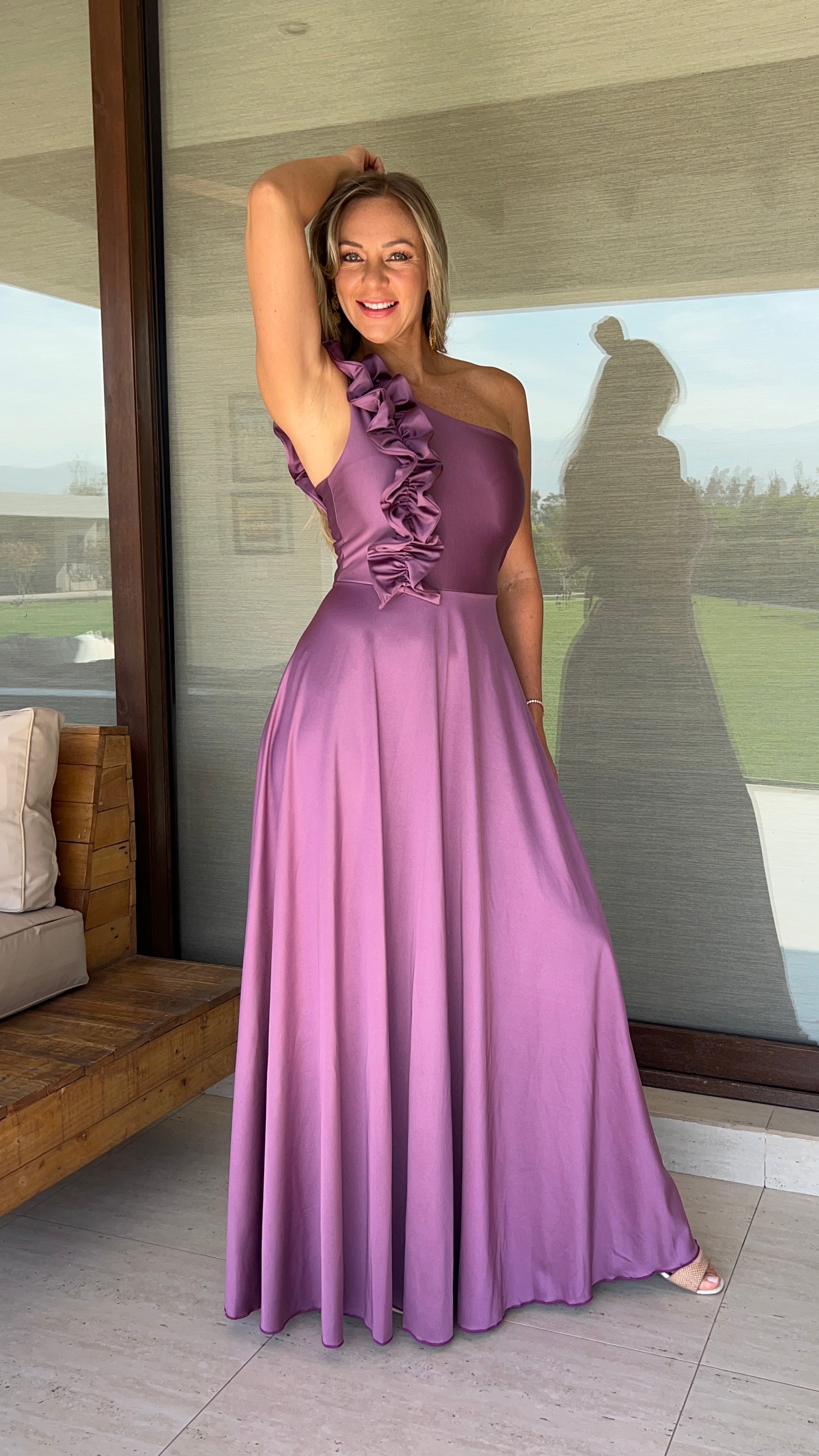 Vestido Camila Malva | Vestido fiesta largo mujer asimétrico Lila |Amoramar.cl 4